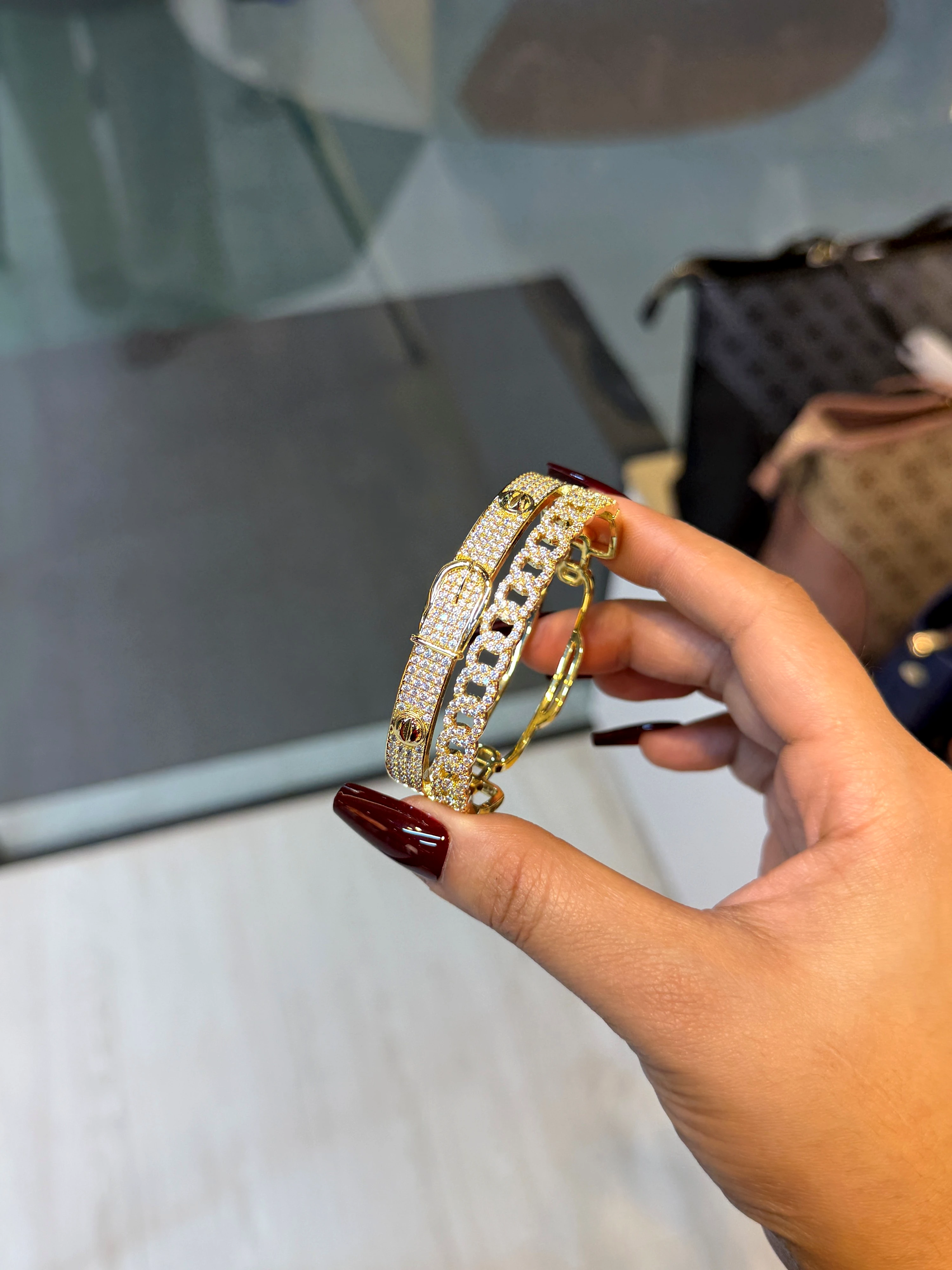 Zircon Stone Imported Bangles - 9107815K011 (Golden)