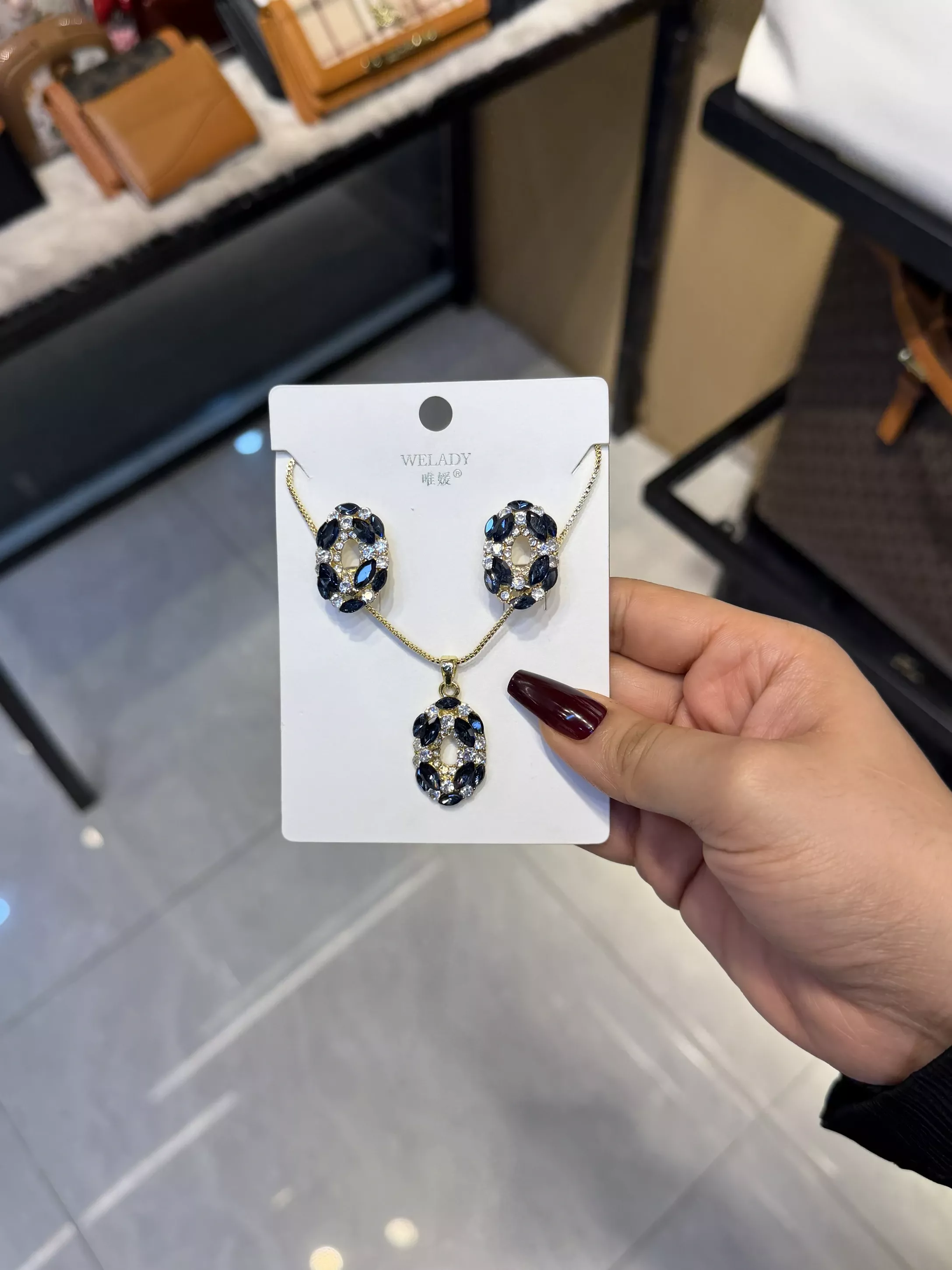 Exclusive Necklace Set – NKS-07 (Dark Blue & White)