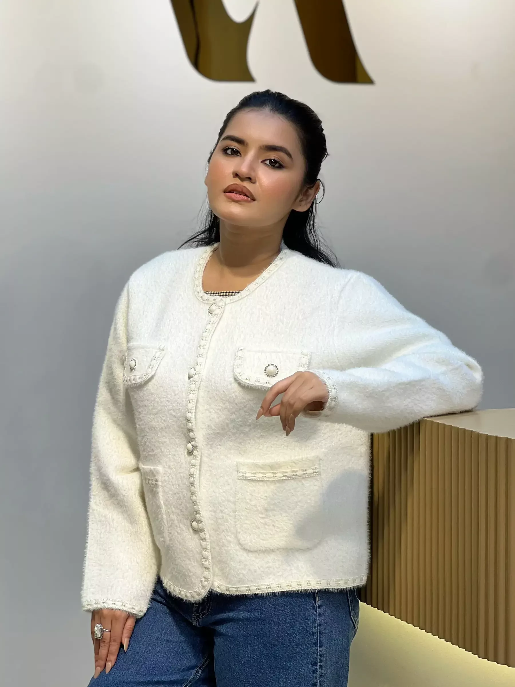 Korean Inspired Ladies Sweater-6113 (Cream)