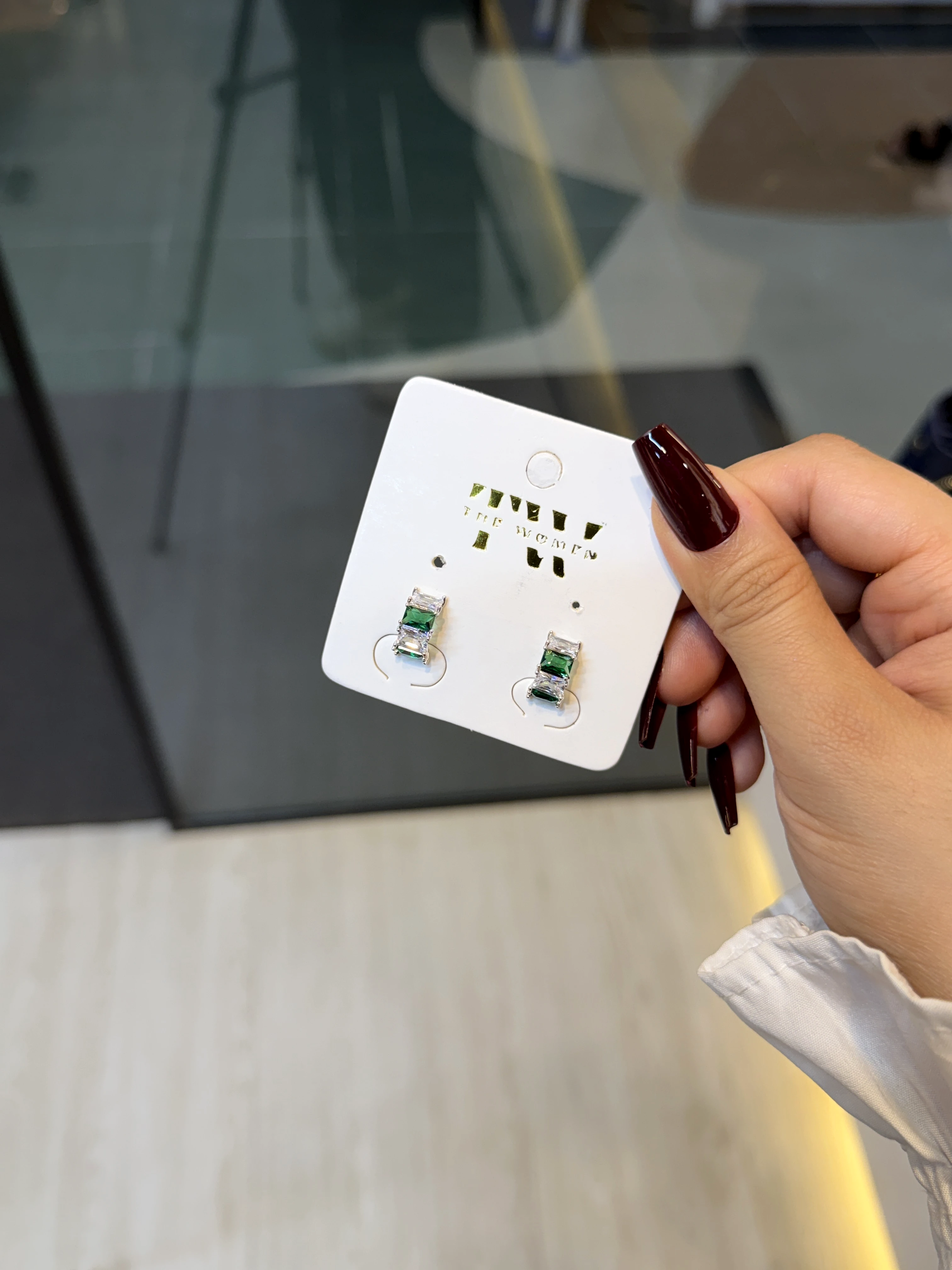 Premium Stone Earring - 1220563K126 (Green/Crystal)