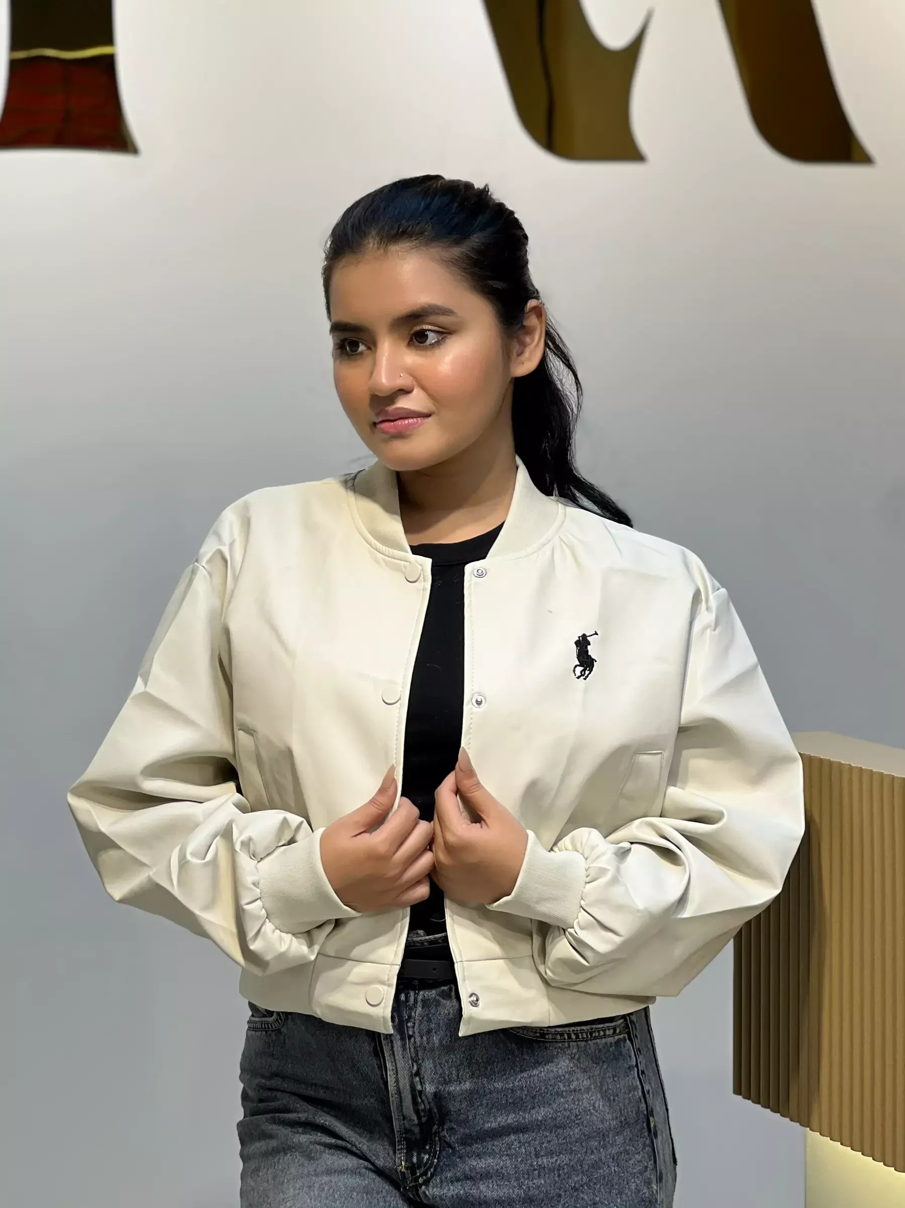 Elegant PU Leather Jacket-692 (Cream)