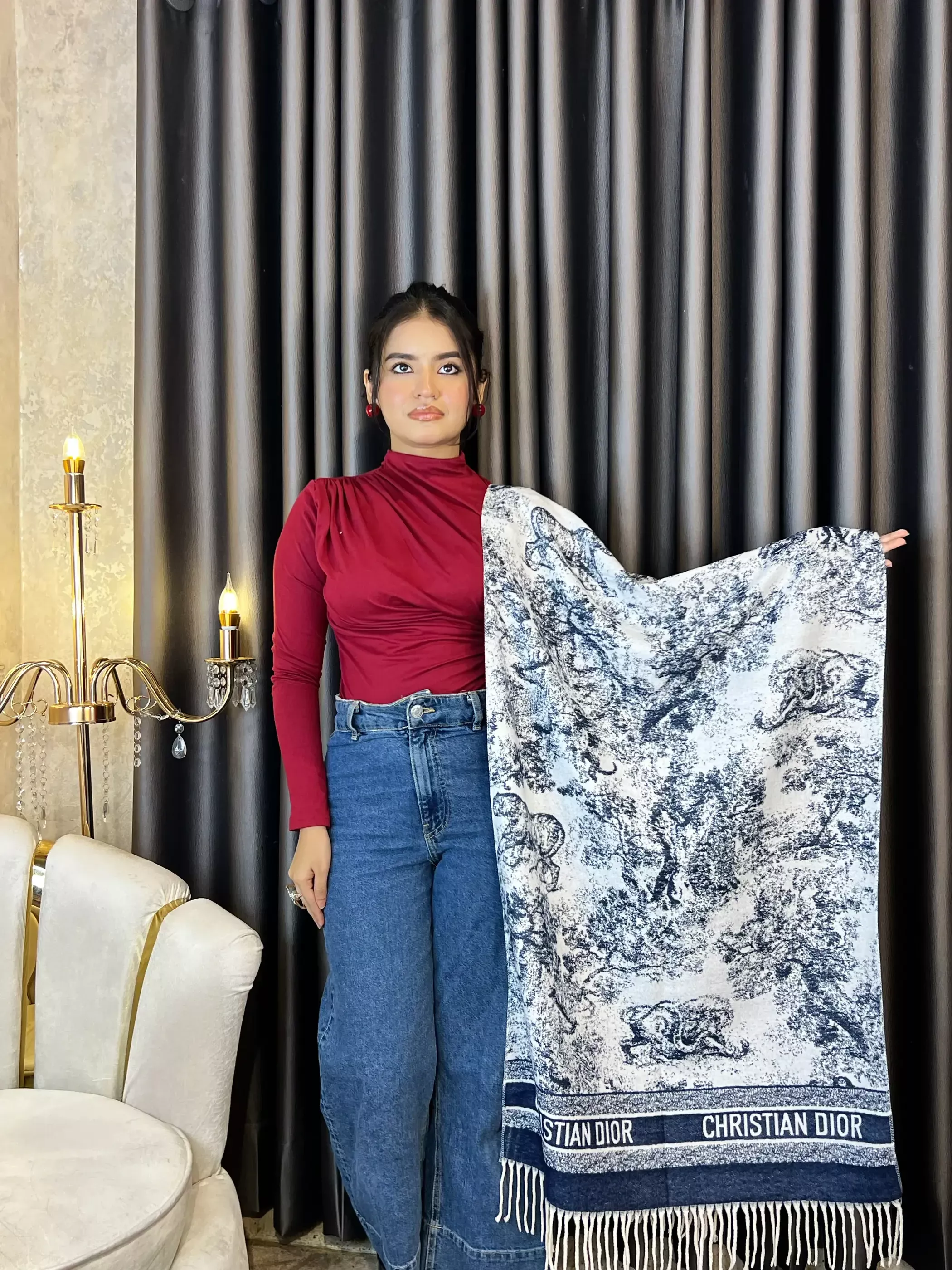 Winter Premium Shawl - CDR-005 (L-Blue)