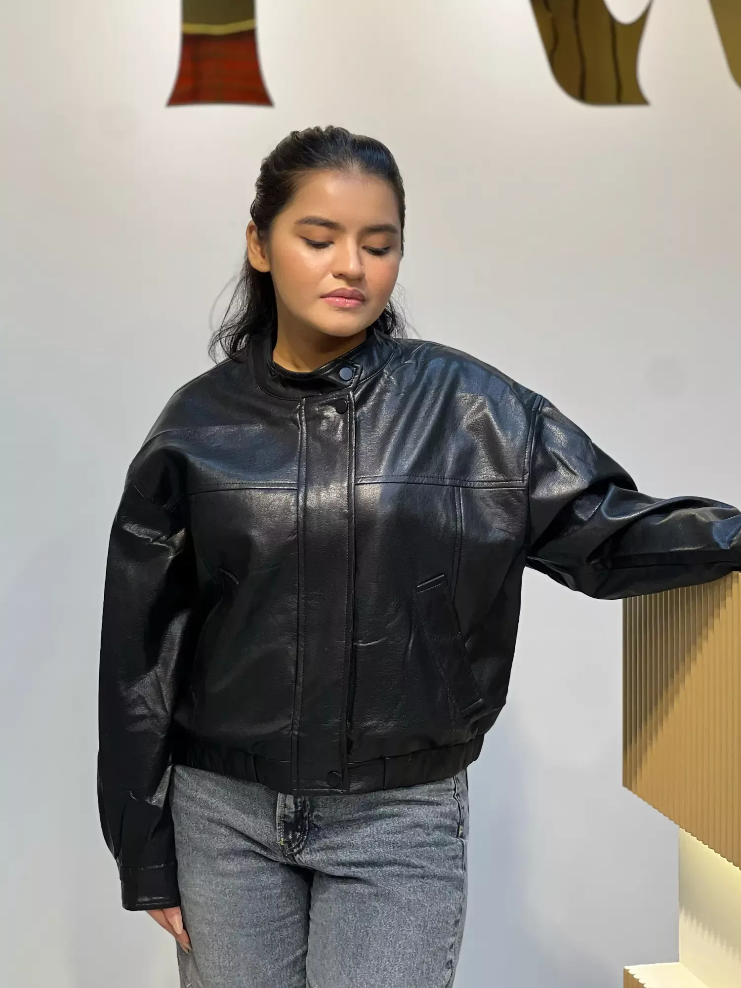 Elegant PU Leather Jacket-9071 (Black)