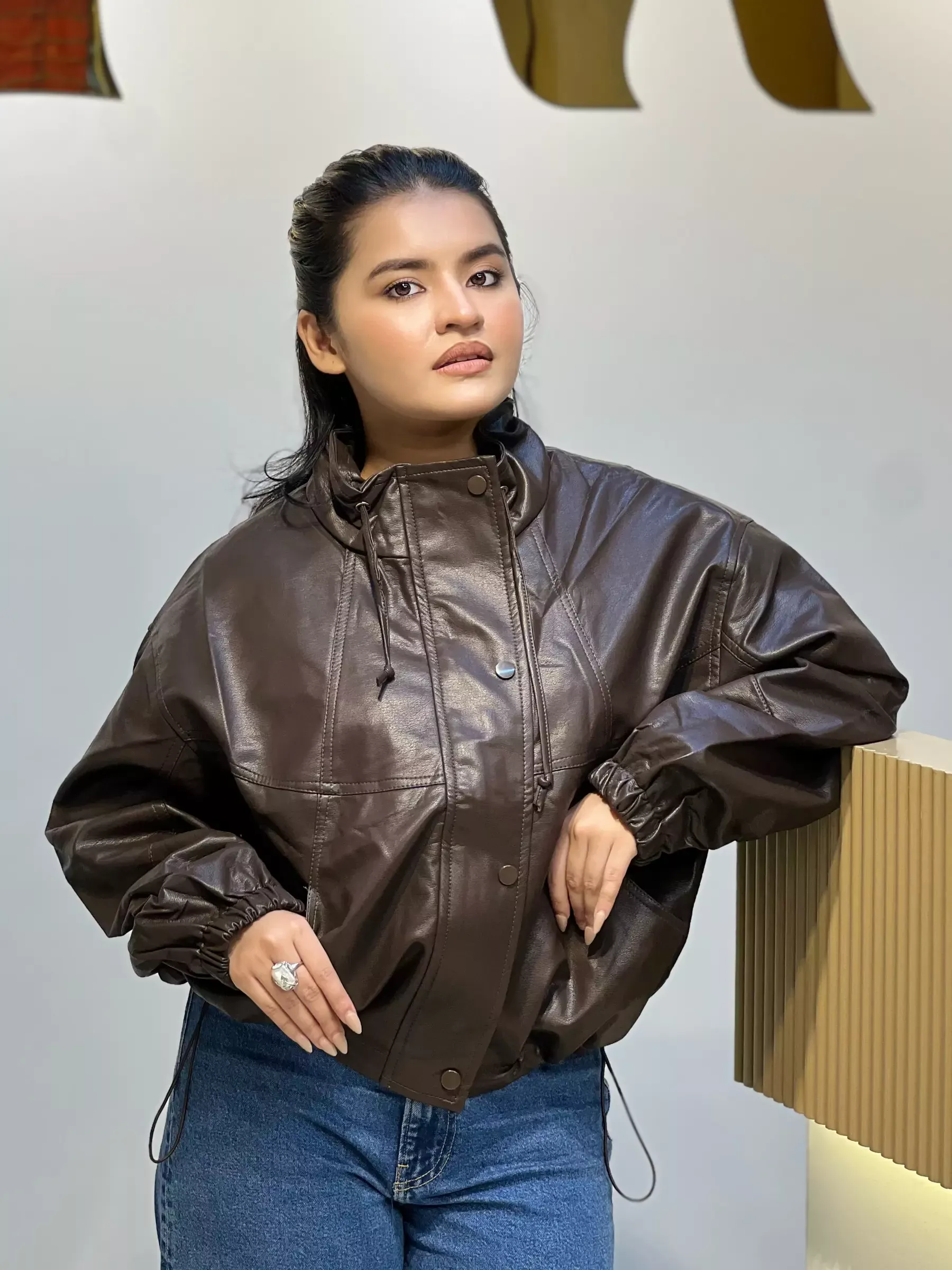 Elegant PU Leather Jacket-3001 (Coffee)