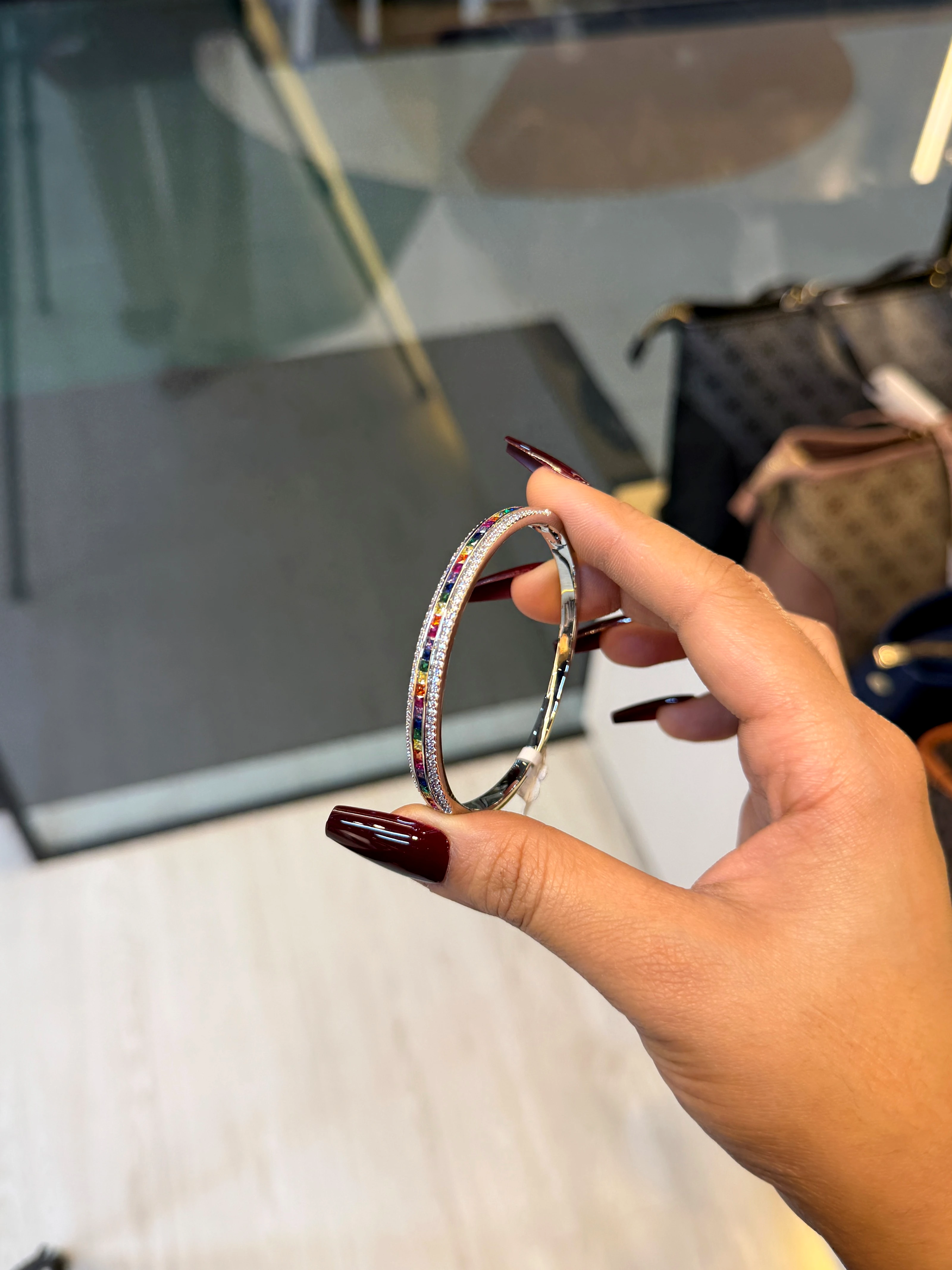 Zircon Stone Imported Bangles - 9108437K281 (Silver)