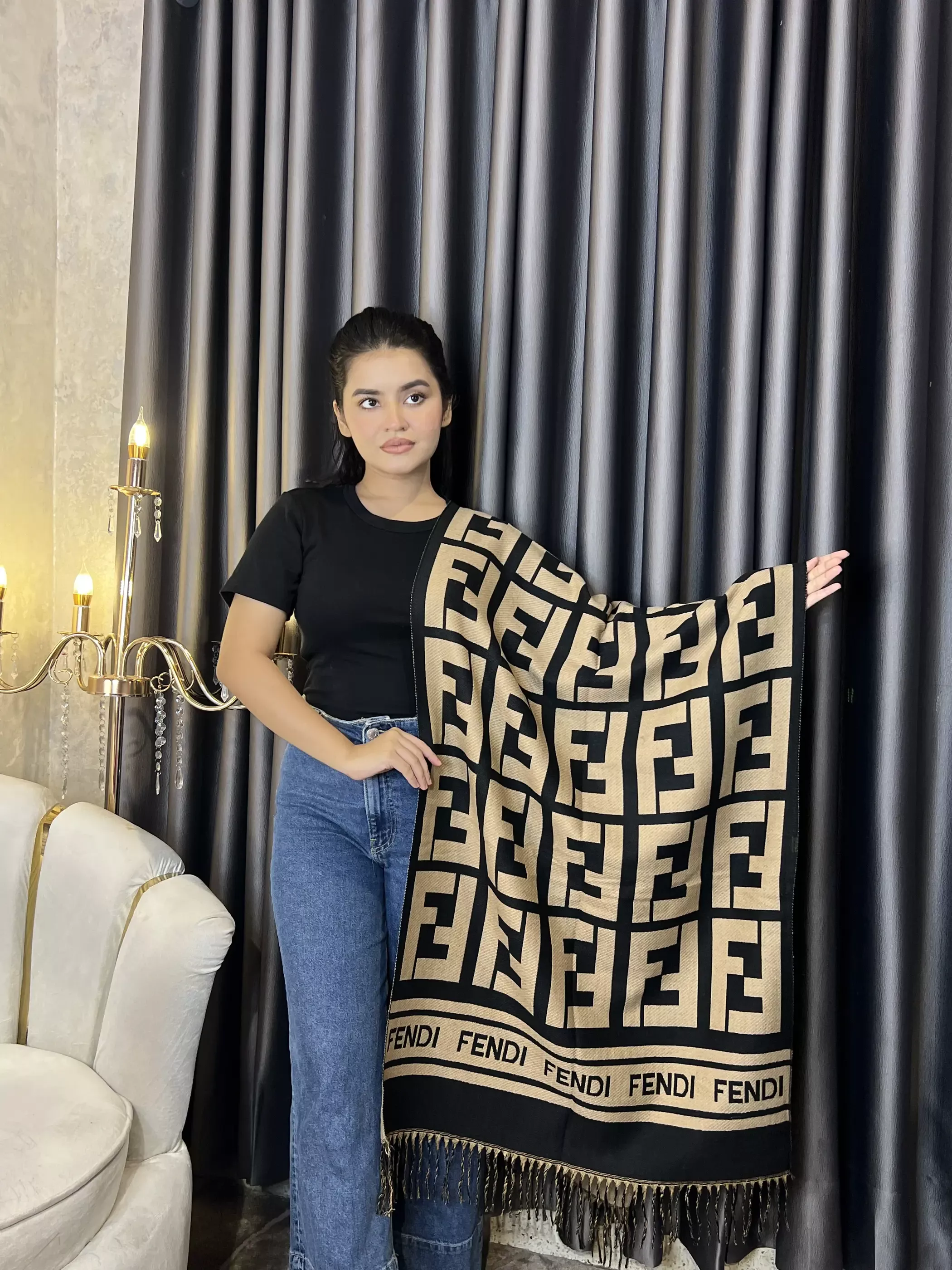 Winter Premium Shawl - FND-002 (Black&Khaki)