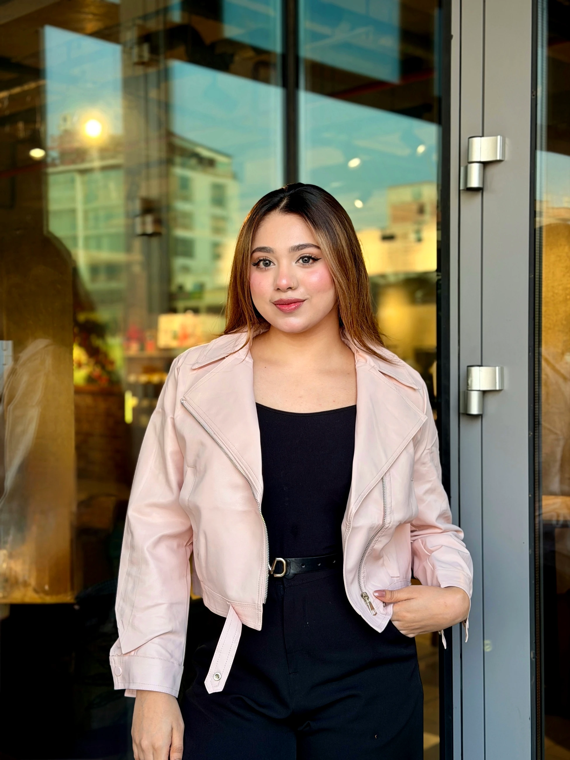 Elegant PU Leather Jacket-6201 (Pink)