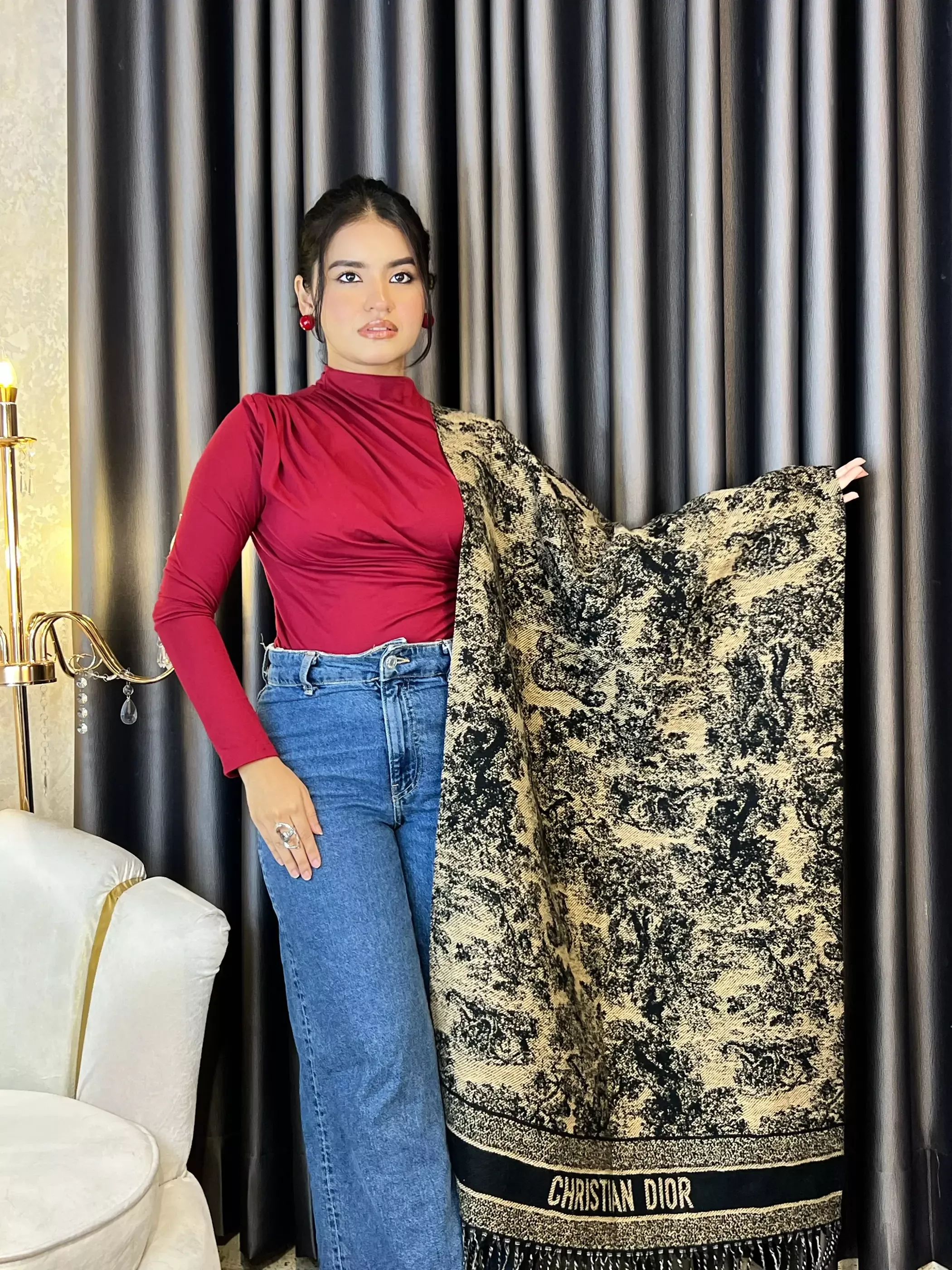 Winter Premium Shawl - CDR-005 (Black/Khaki)