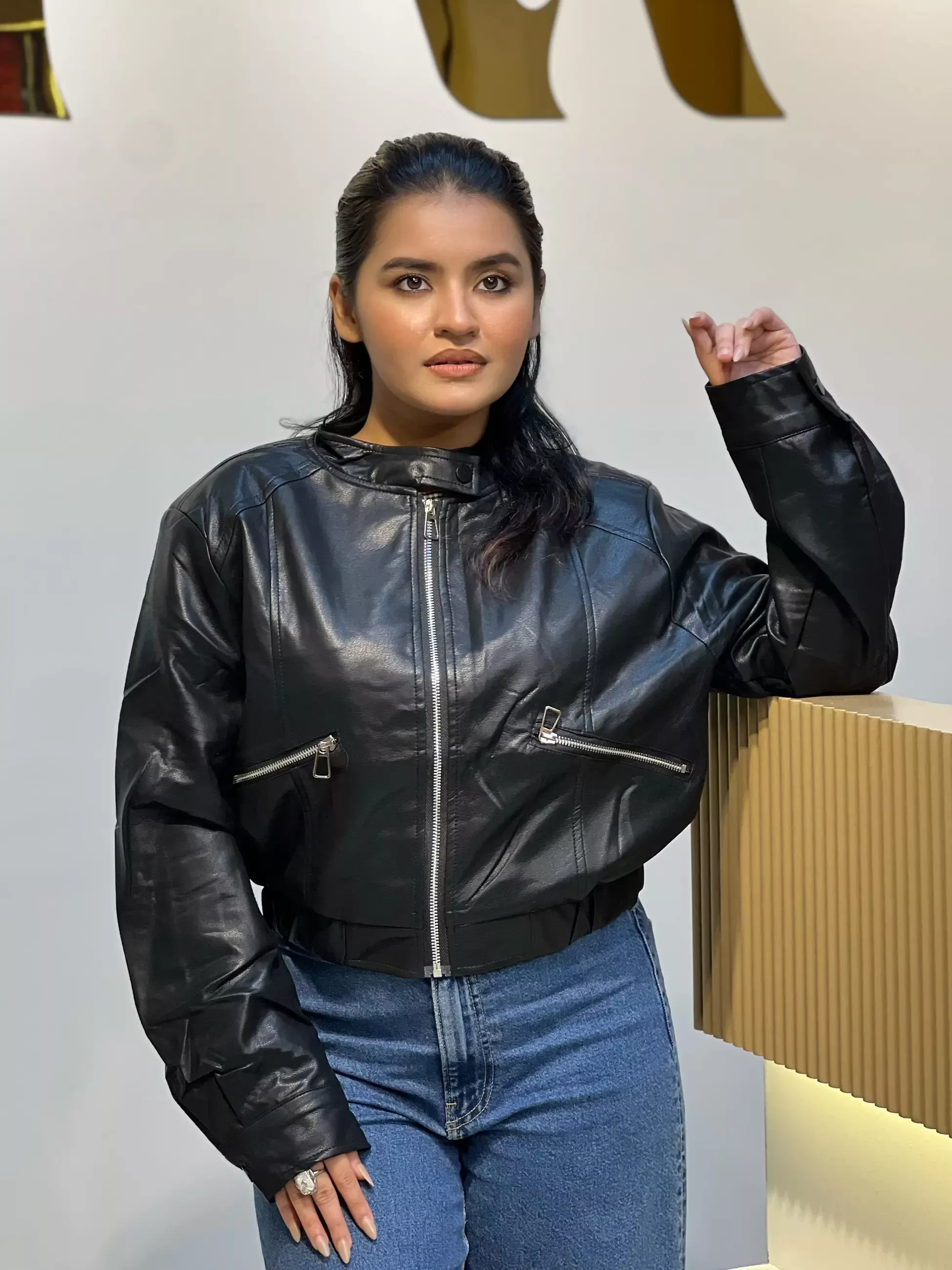 Elegant PU Leather Jacket-6283 (Black)