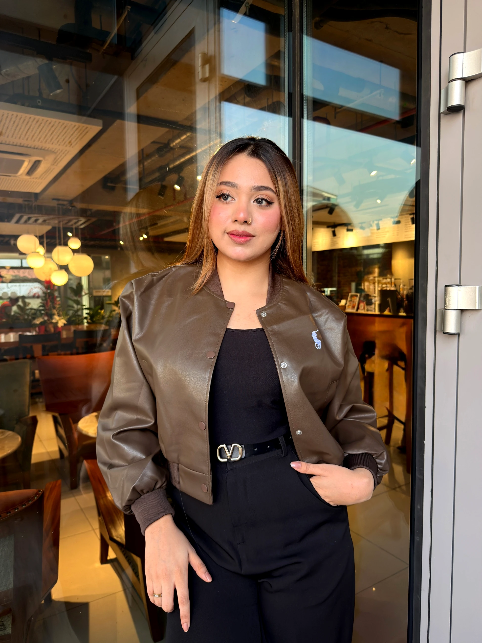 Elegant PU Leather Jacket-692 (Coffee)