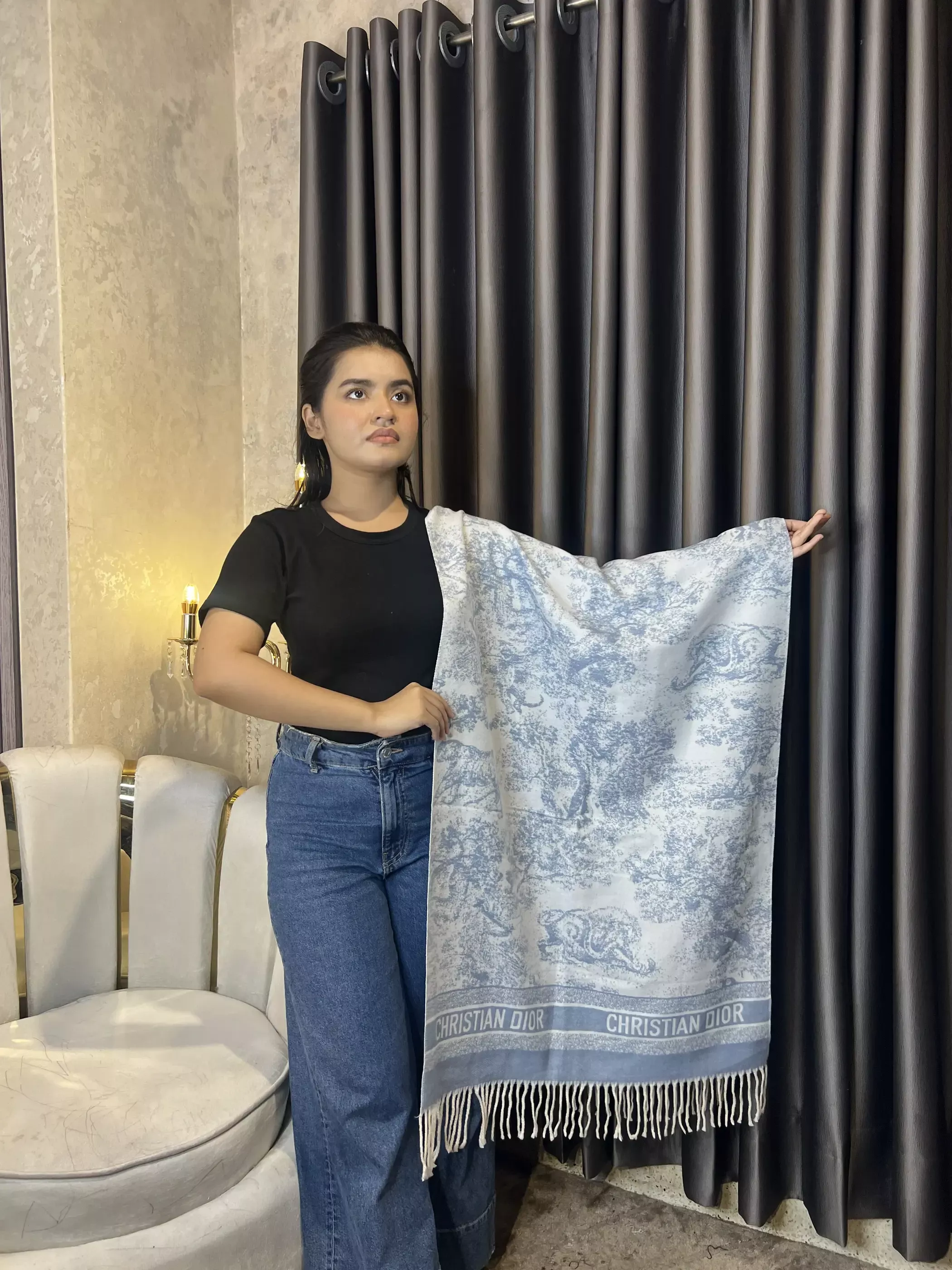 Winter Premium Shawl -CDR-005 (Sky)