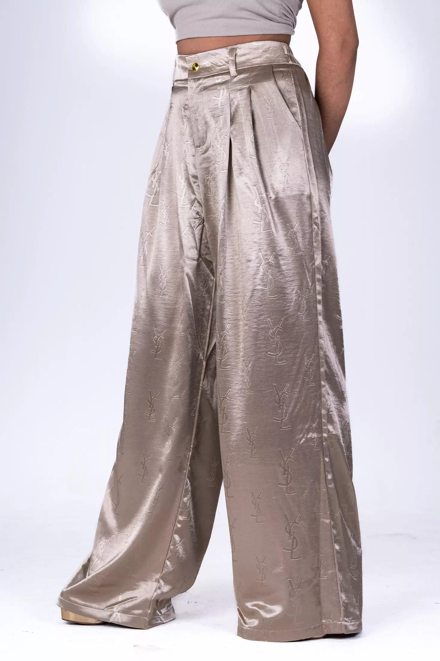 Imported Wide-Leg Palazzo Pant - 558-2 (Light Golden)