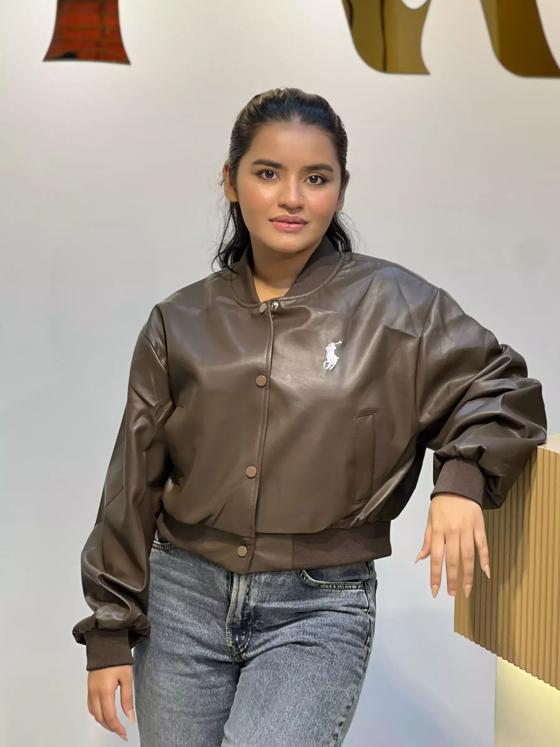 Elegant PU Leather Jacket-692 (Coffee)