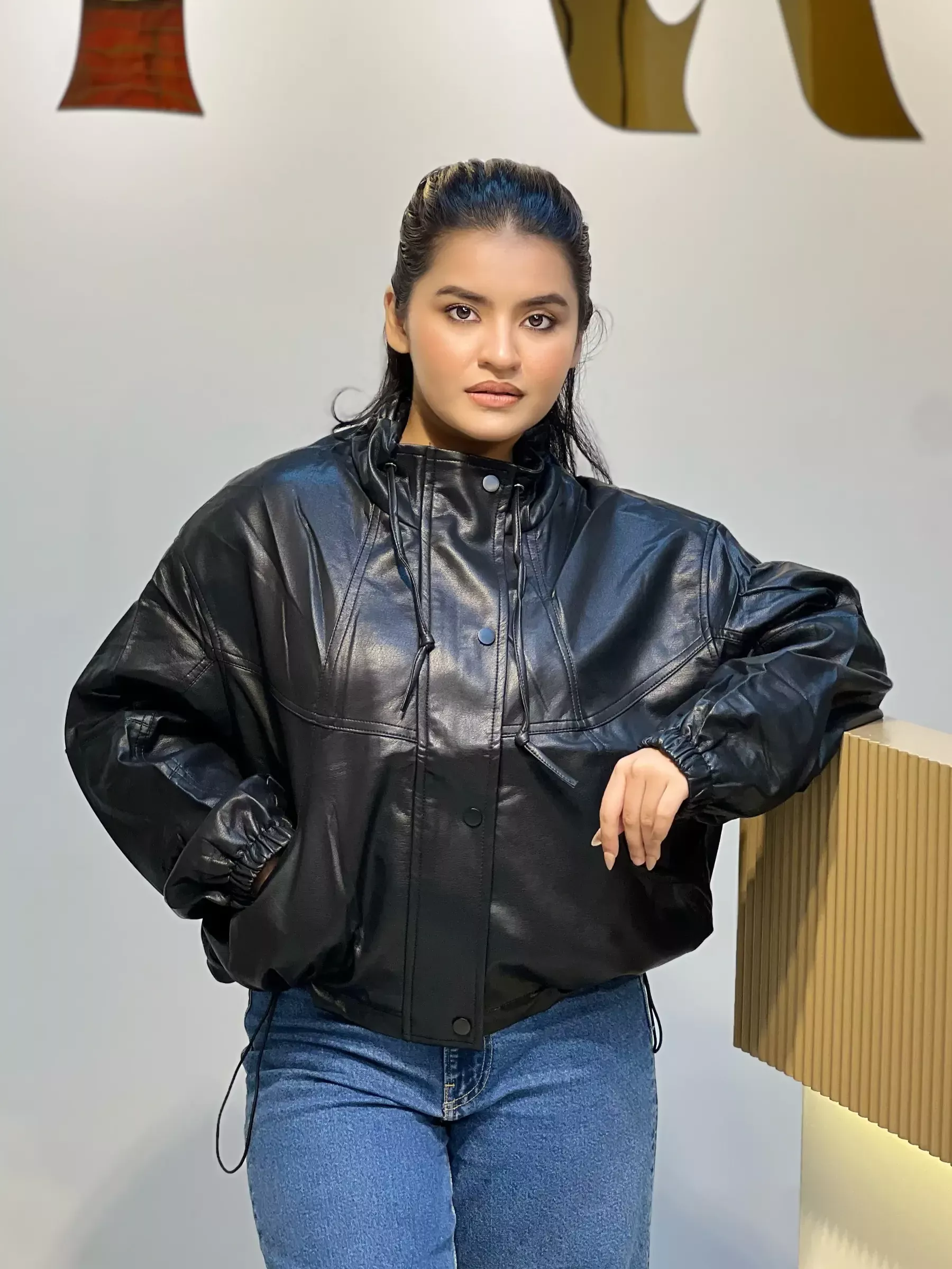 Elegant PU Leather Jacket-3001 (Black)