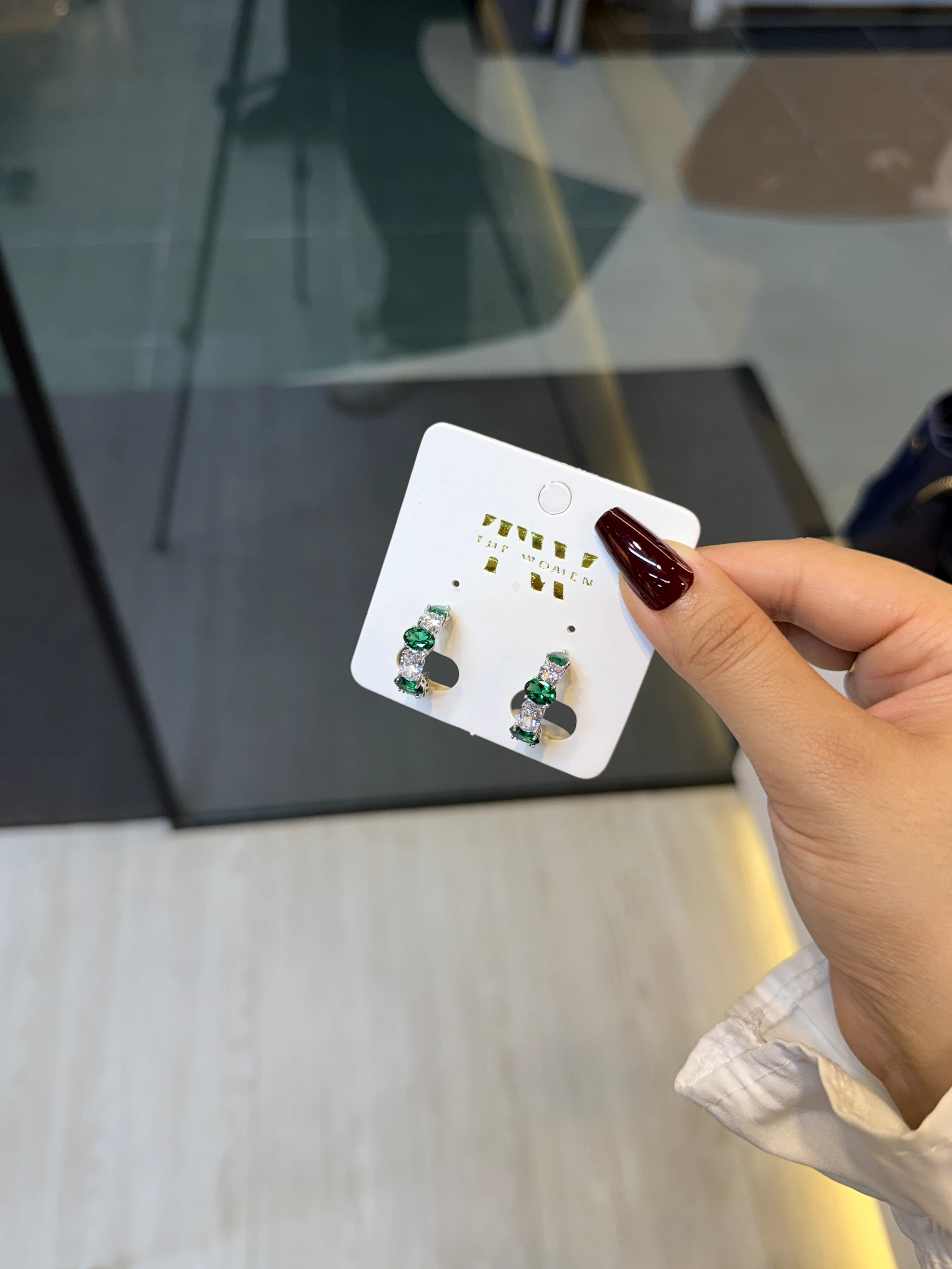 Premium Stone Earring - 1220341K126 (Emerald Green/Crystal White)