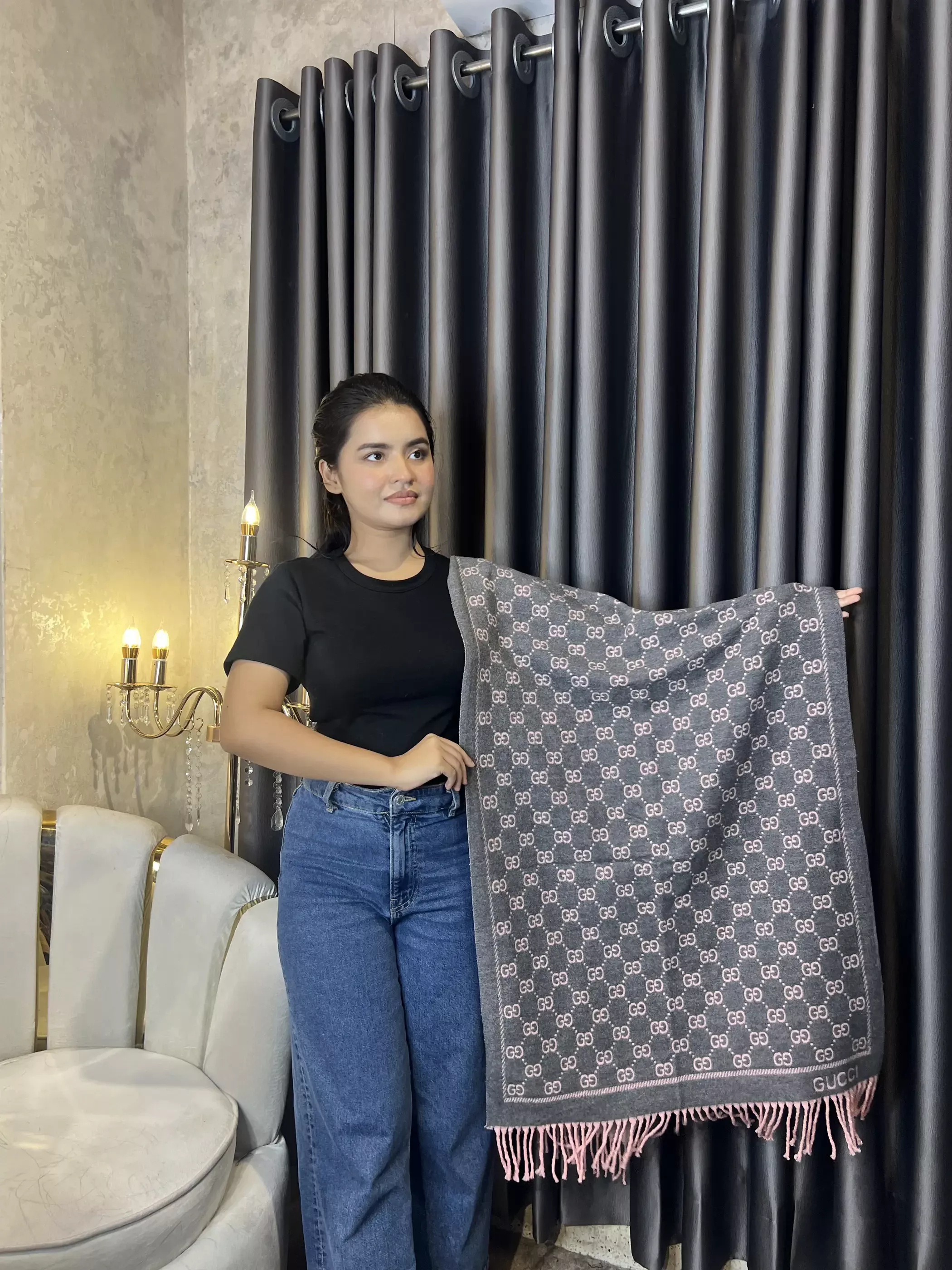 Winter Premium Shawl - GG-001 (Pink&Ash)