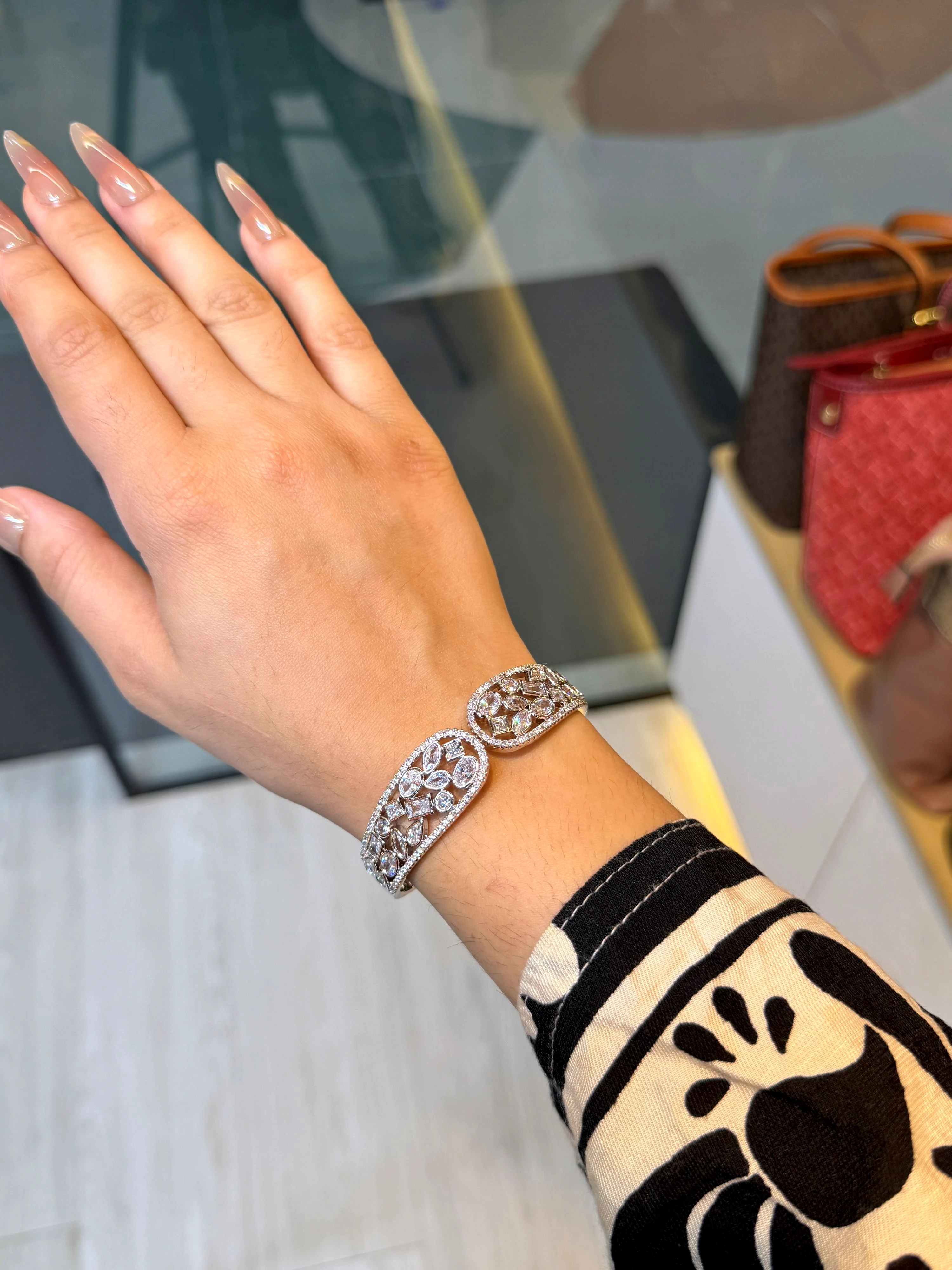 Zircon Stone Imported Bangles - 9213707K081 (Silver)