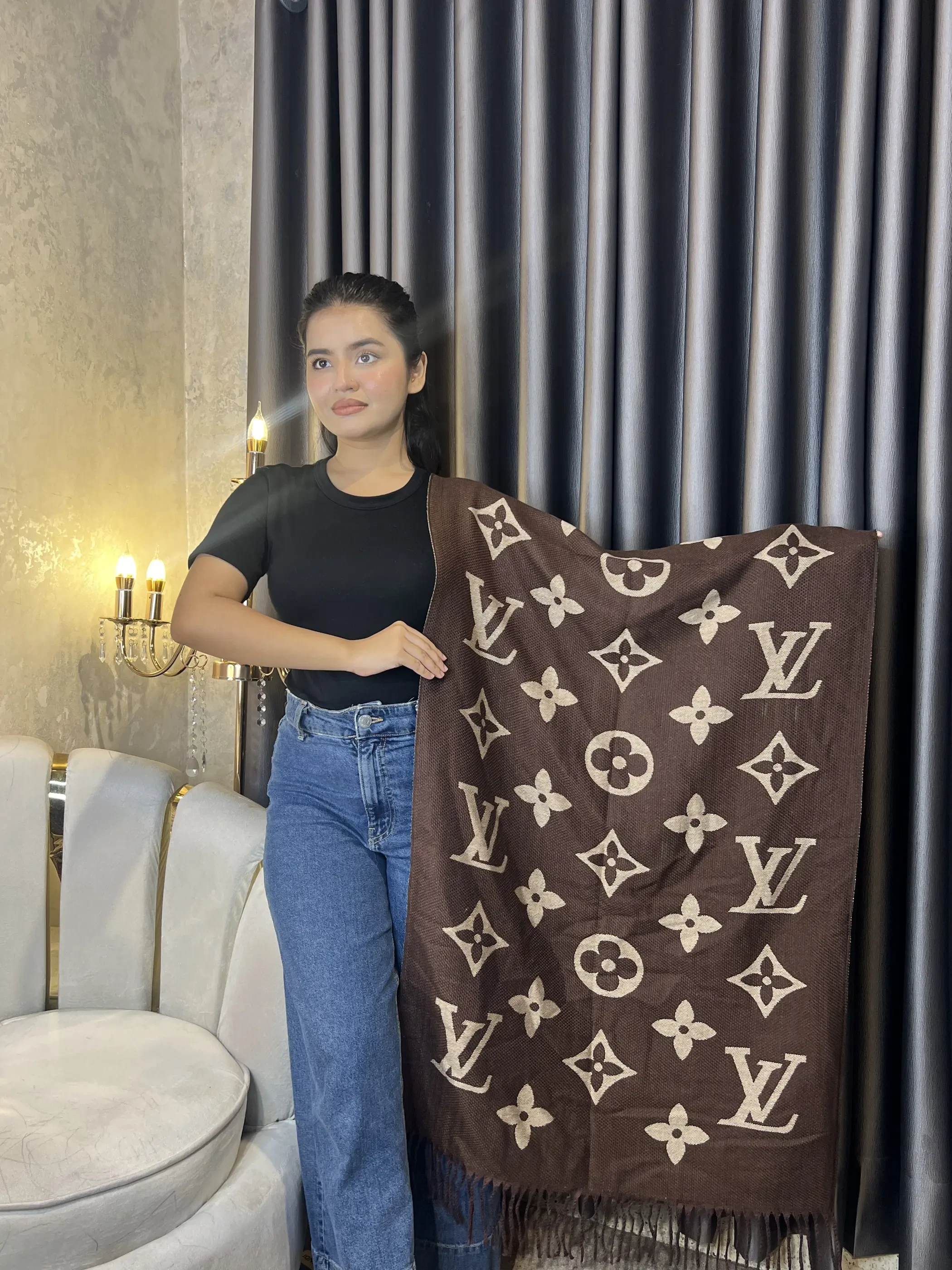 Winter Premium Shawl - LV-008 (Coffee)