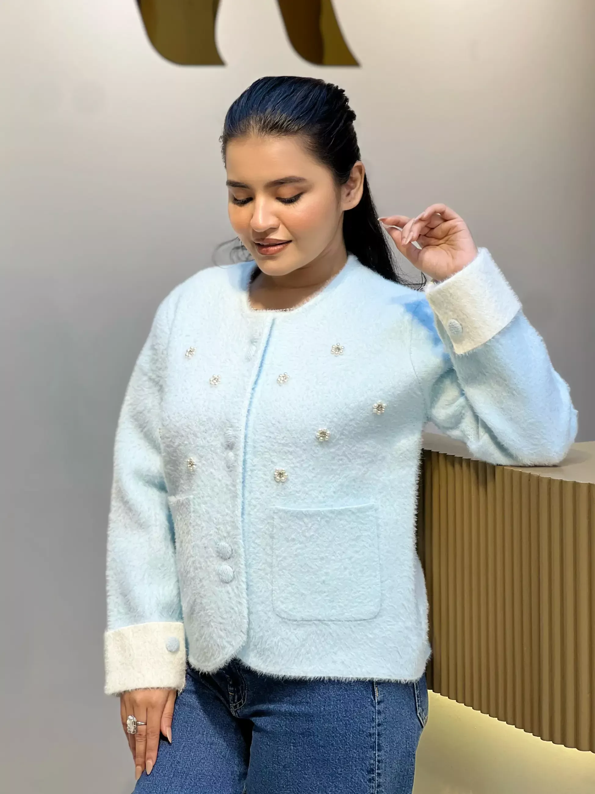 Korean Inspired Ladies Sweater-6165 (Sky)