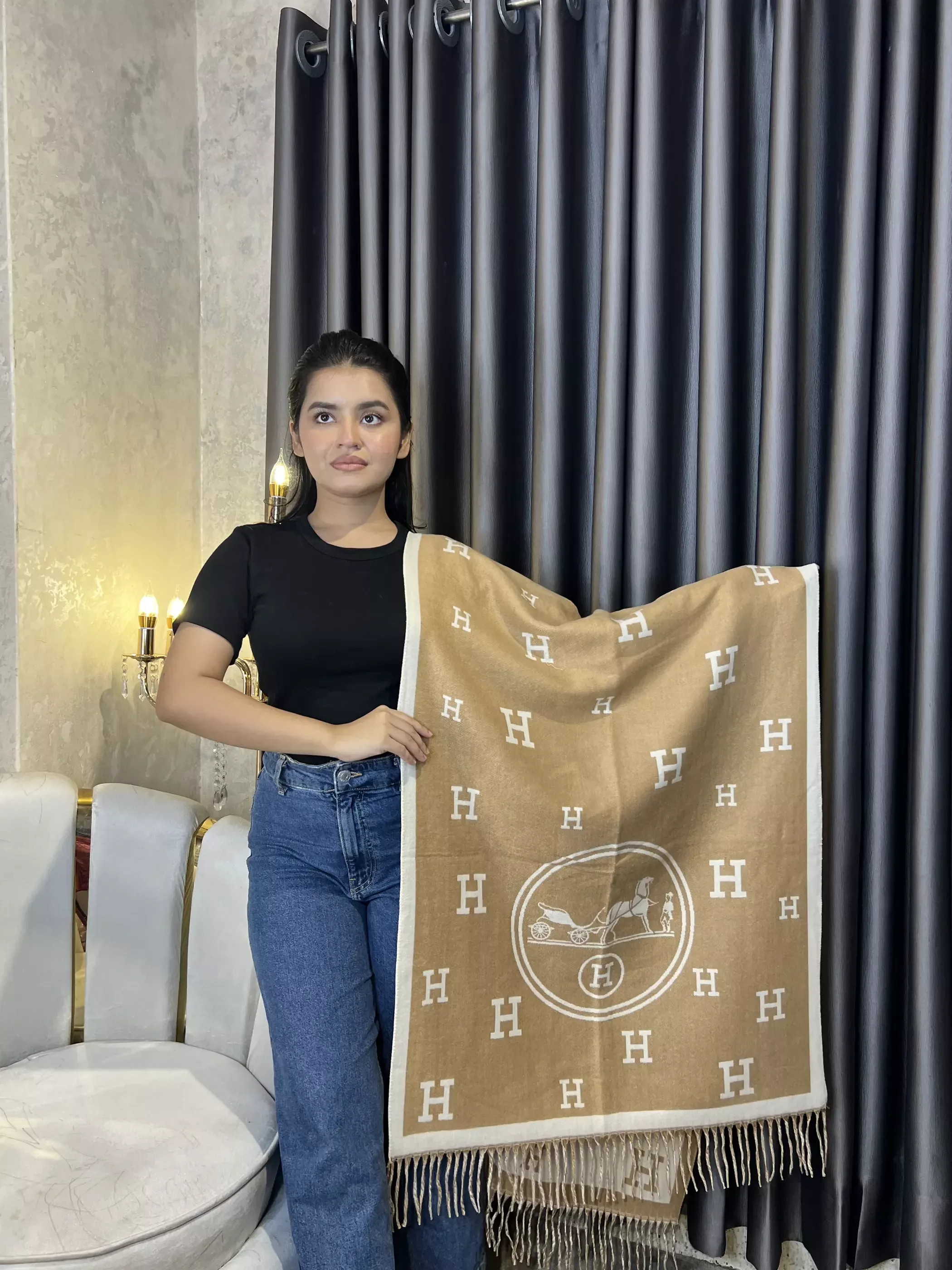 Winter Premium Shawl - HR-002 (Beige)