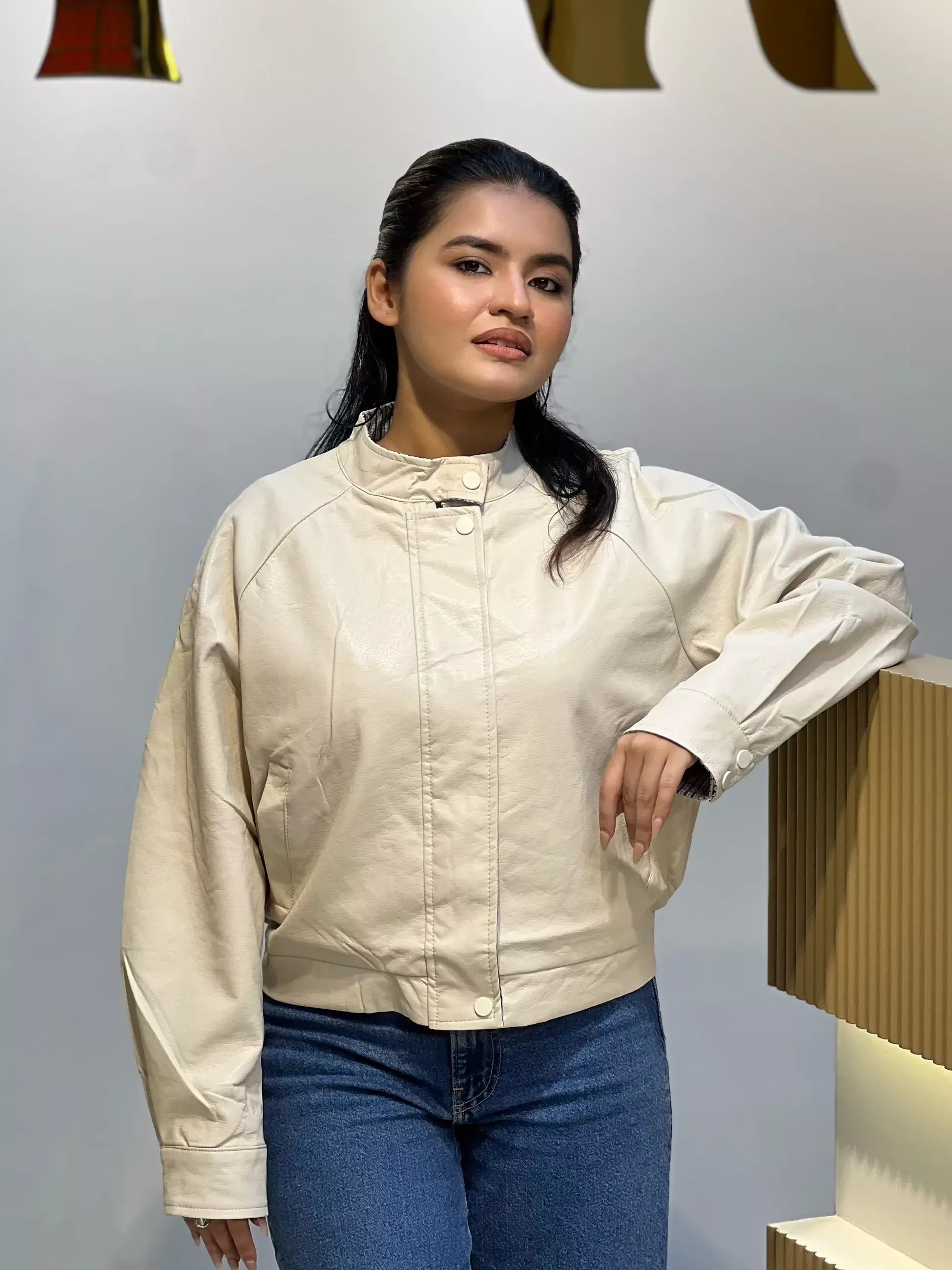 Urban Edge PU Leather Jacket-9072 (Cream)