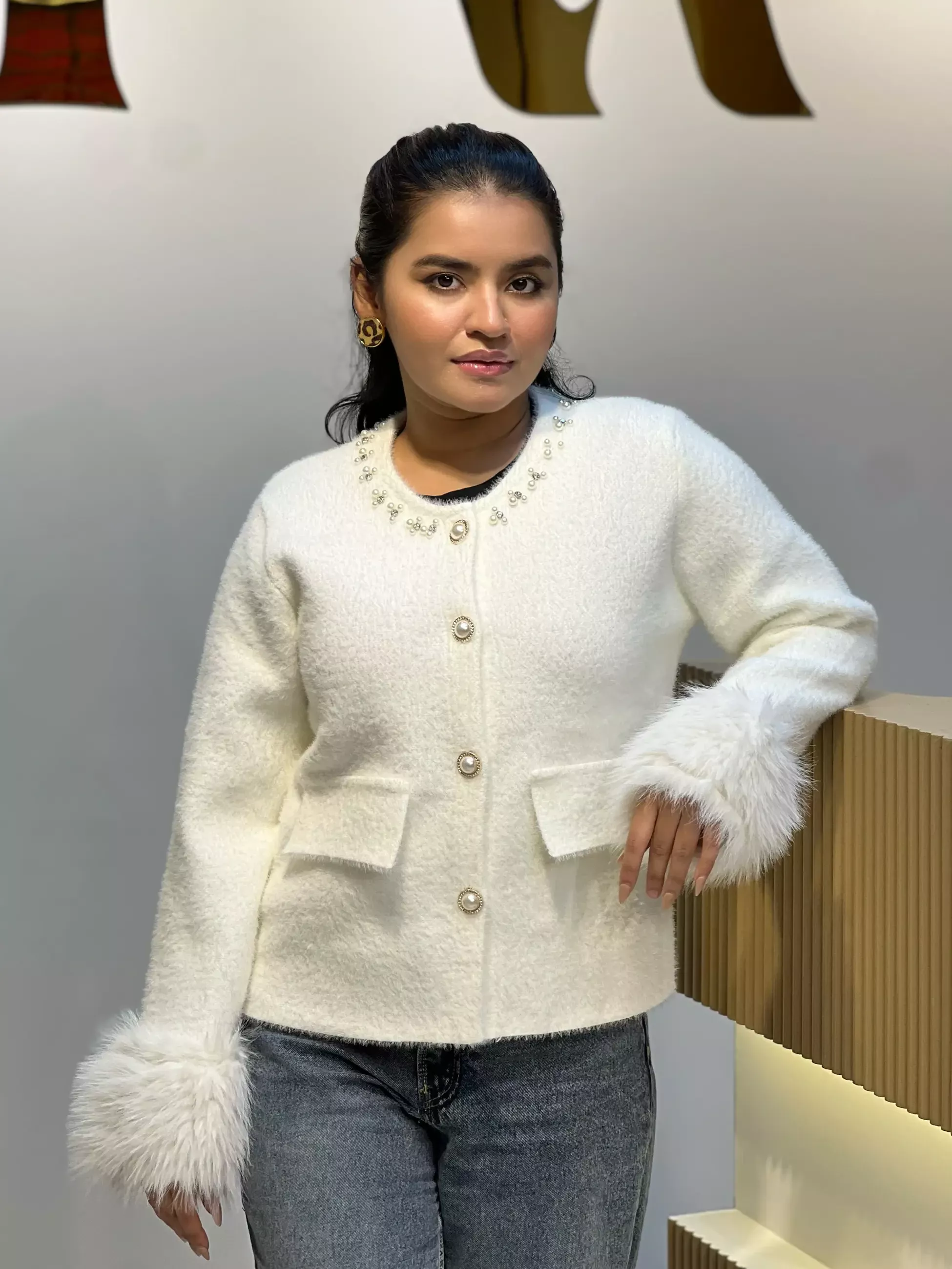 Korean Inspired Ladies Sweater-6187 (Cream)