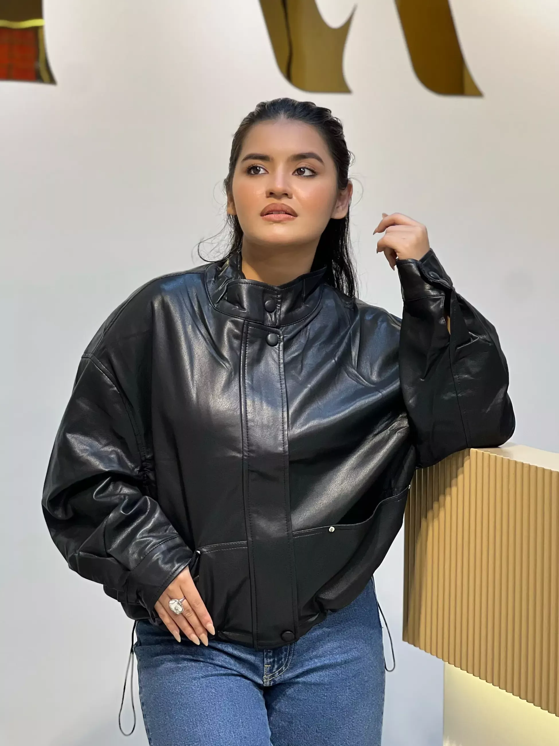 Elegant PU Leather Jacket-3007 (Black)