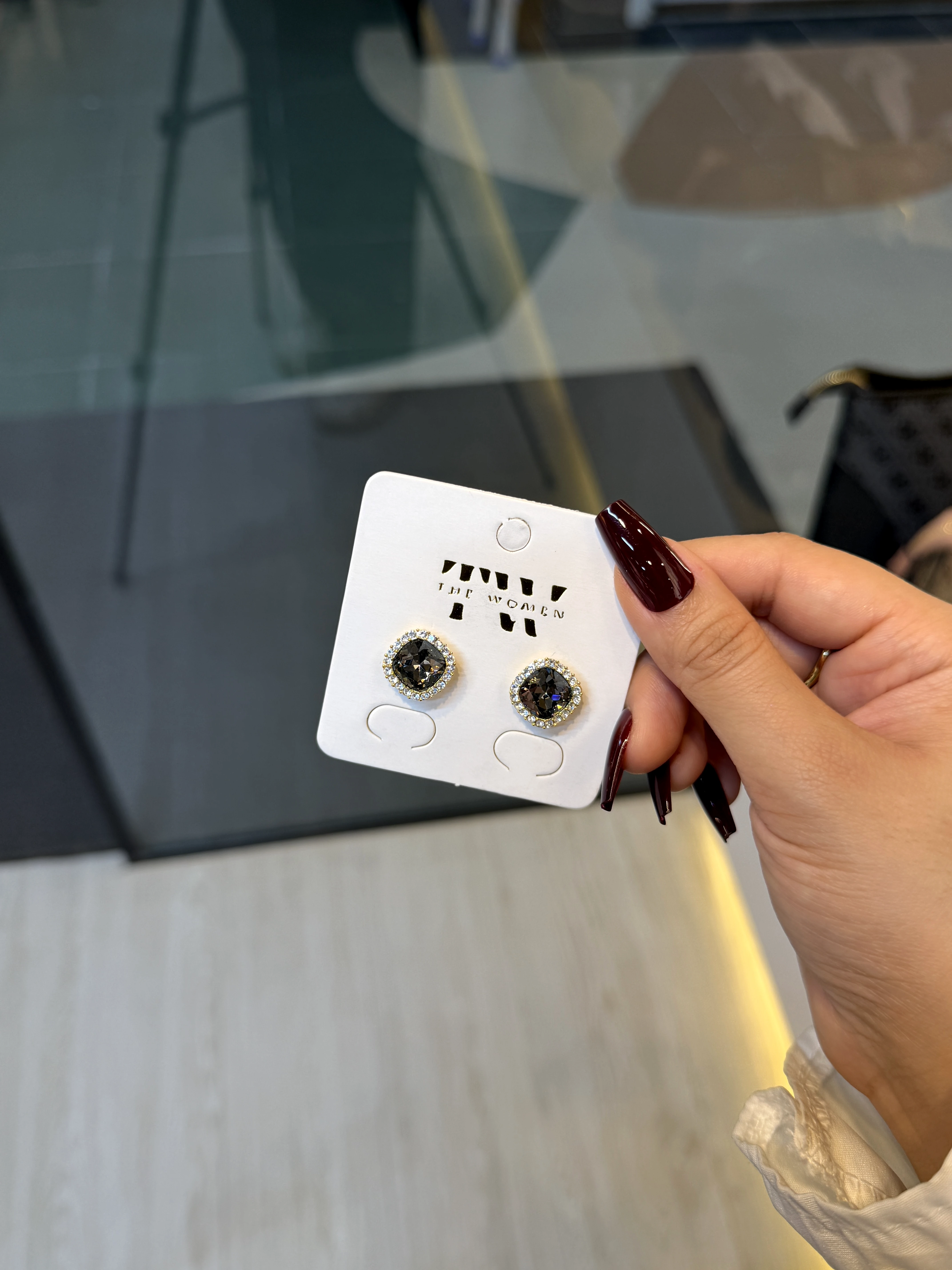 Premium Stone Earring - 1327886K710 (Grey)