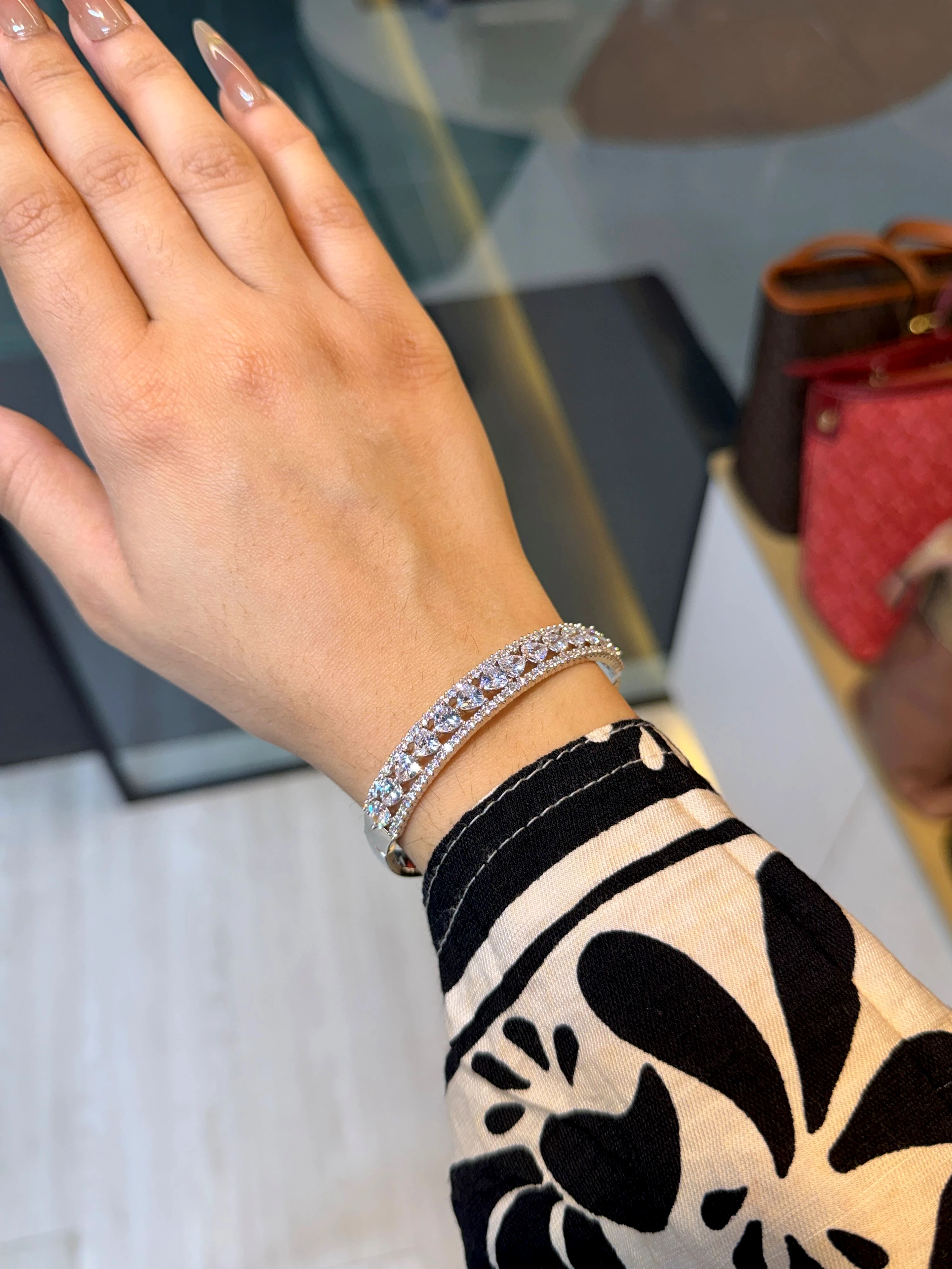 Zircon Stone Imported Bangles - 9106740K811 (Silver)