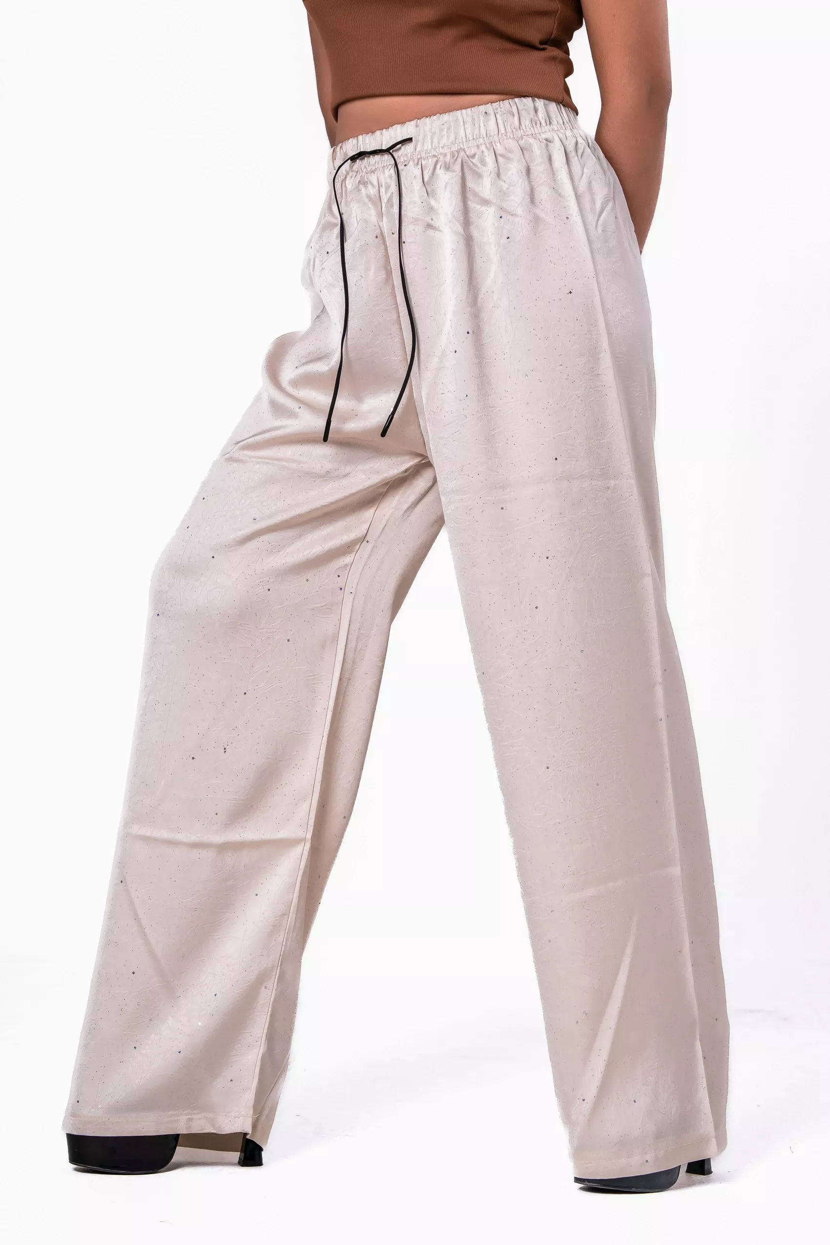 Exclusive Glittered Wide-Leg Palazzo Pant - 6828 (Cream Glittered)