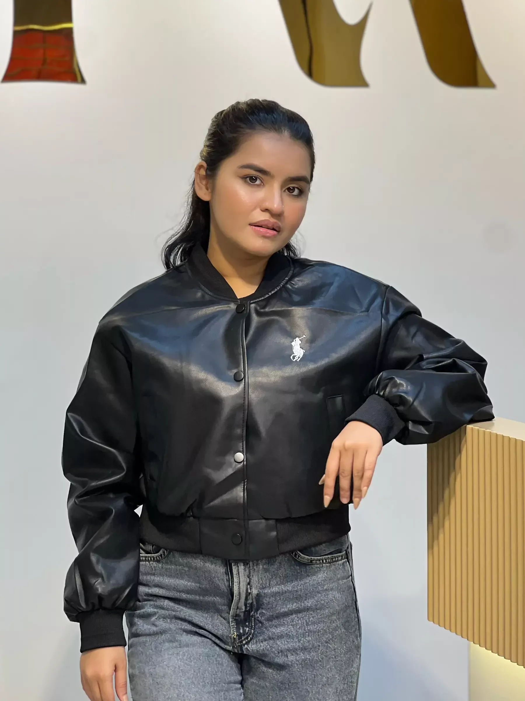 Elegant PU Leather Jacket-692 (Black)