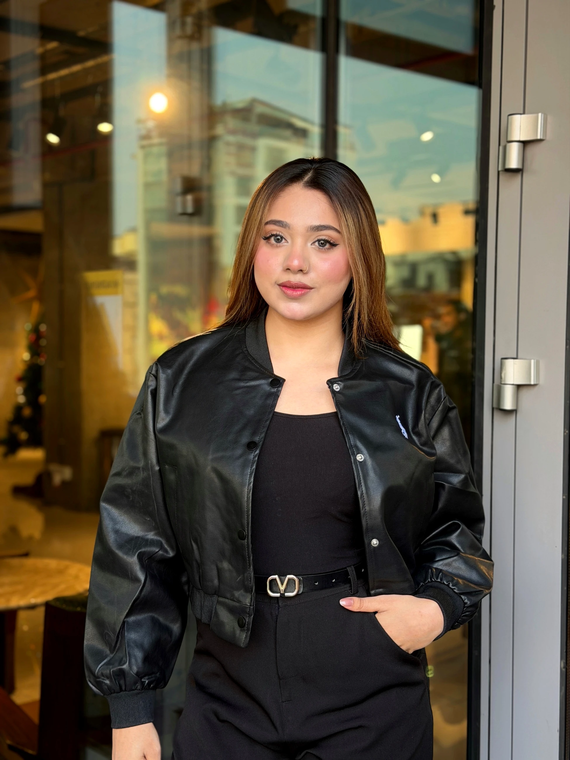 Elegant PU Leather Jacket-692 (Black)