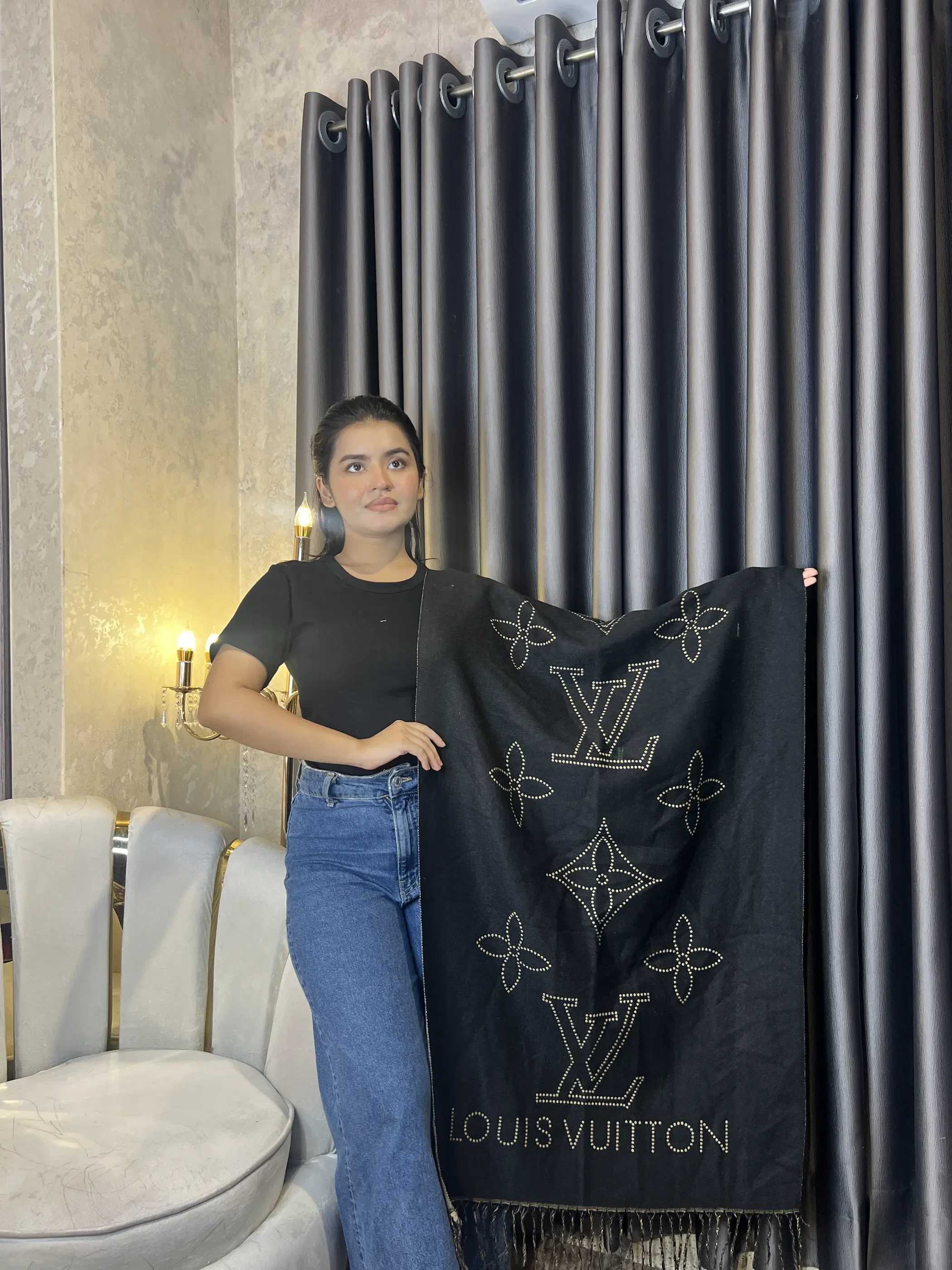 Winter Premium Shawl -LV-002 (Black&Khaki)