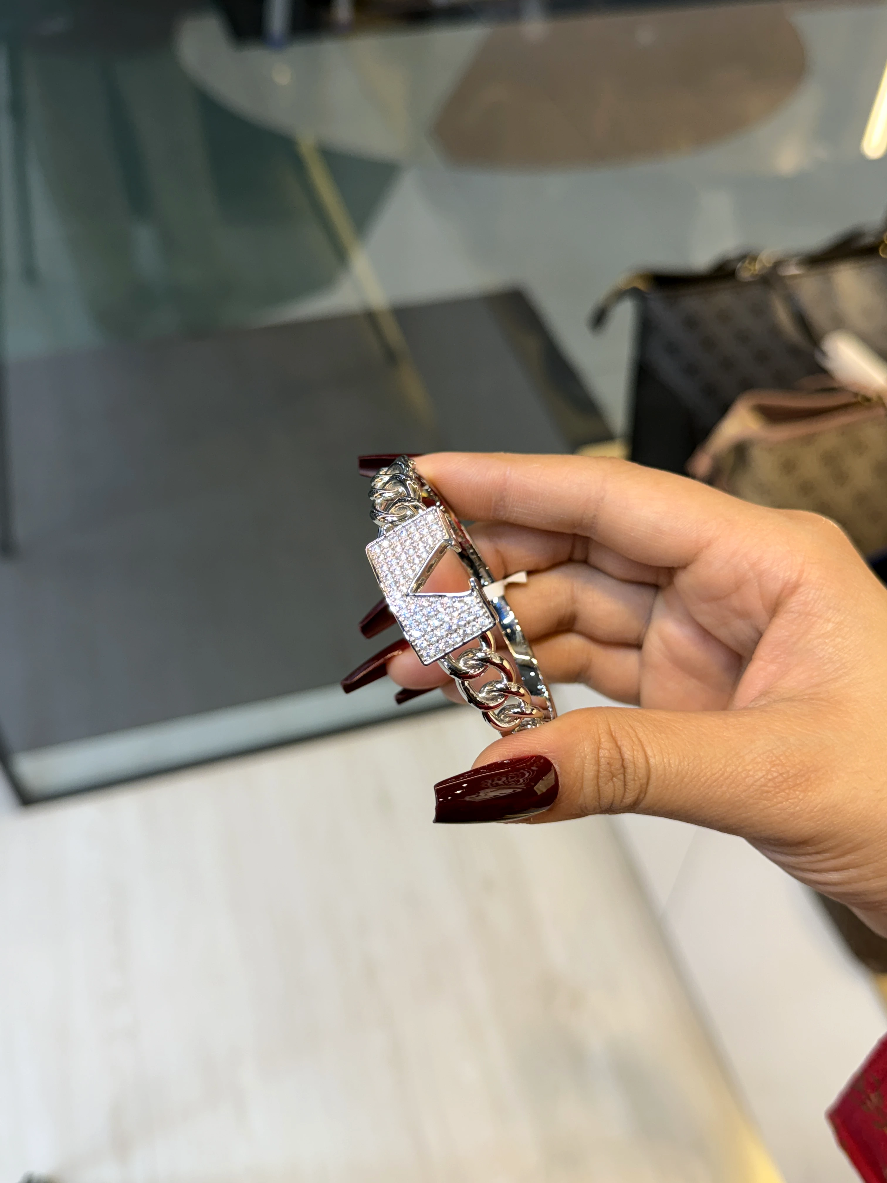 Zircon Stone Imported Bangles - 9108438K811 (Silver)