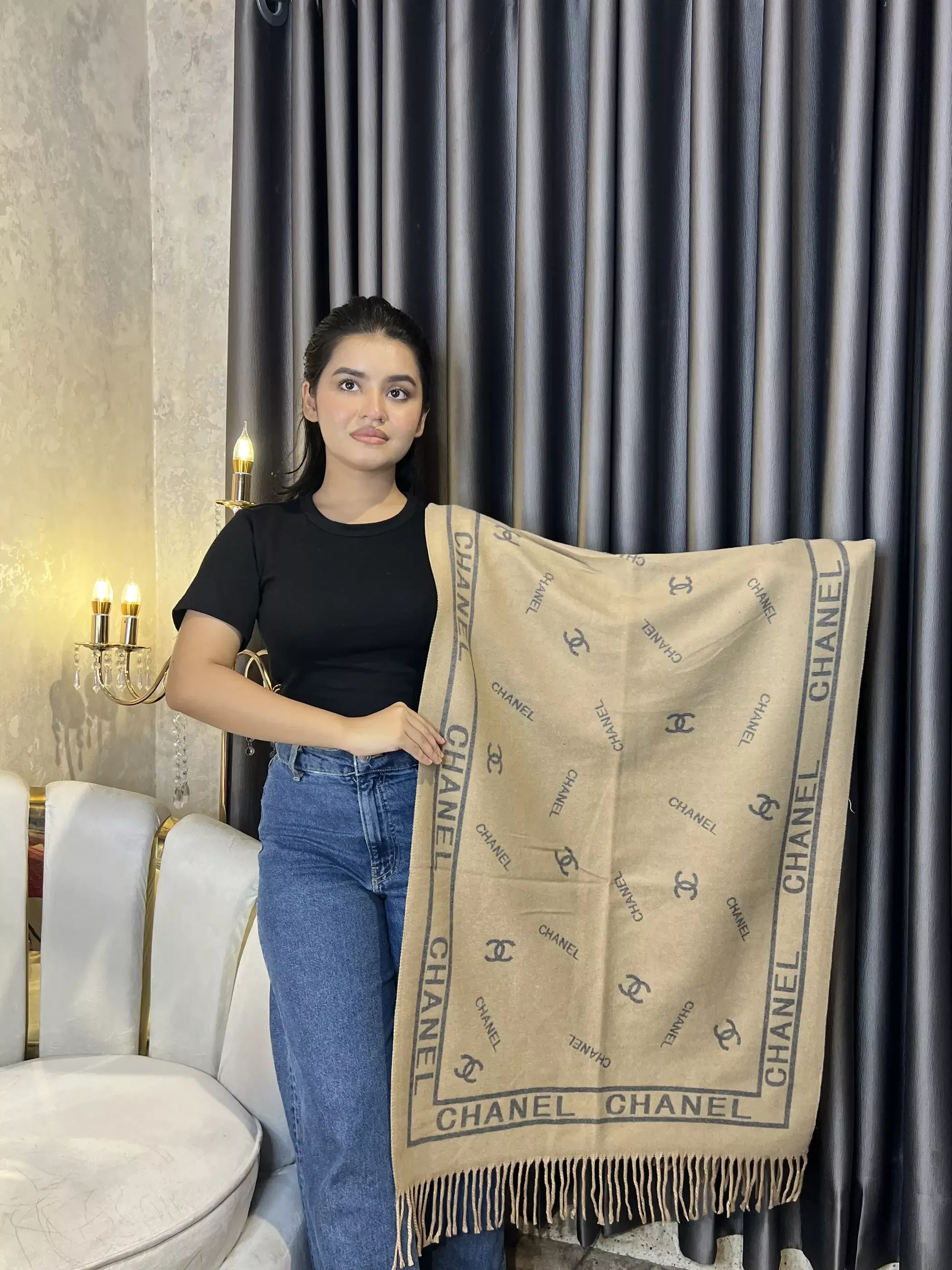 Winter Premium Shawl - CHN-001 (Khaki&Grey)