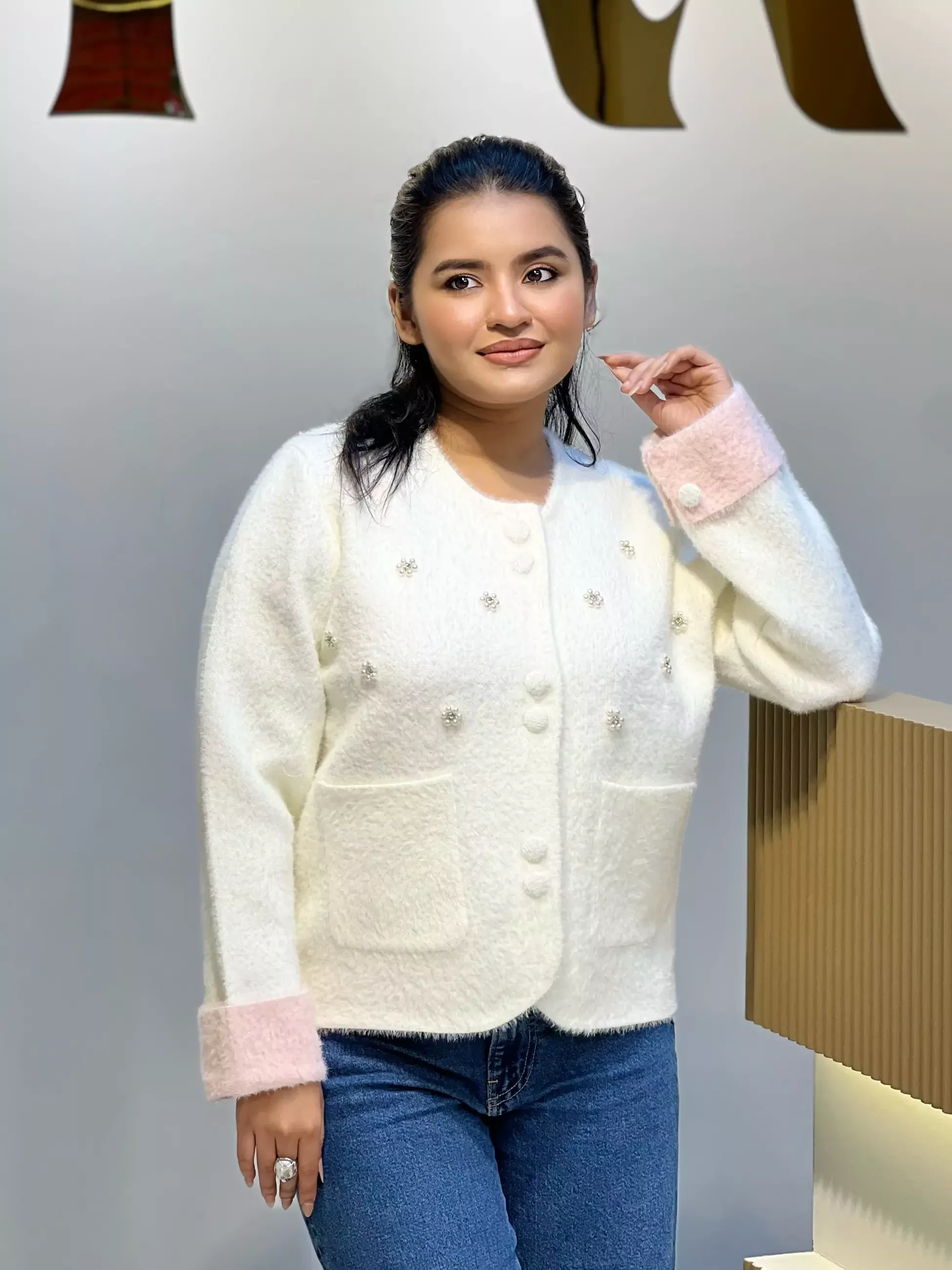 Korean Inspired Ladies Sweater-6165 (Cream)