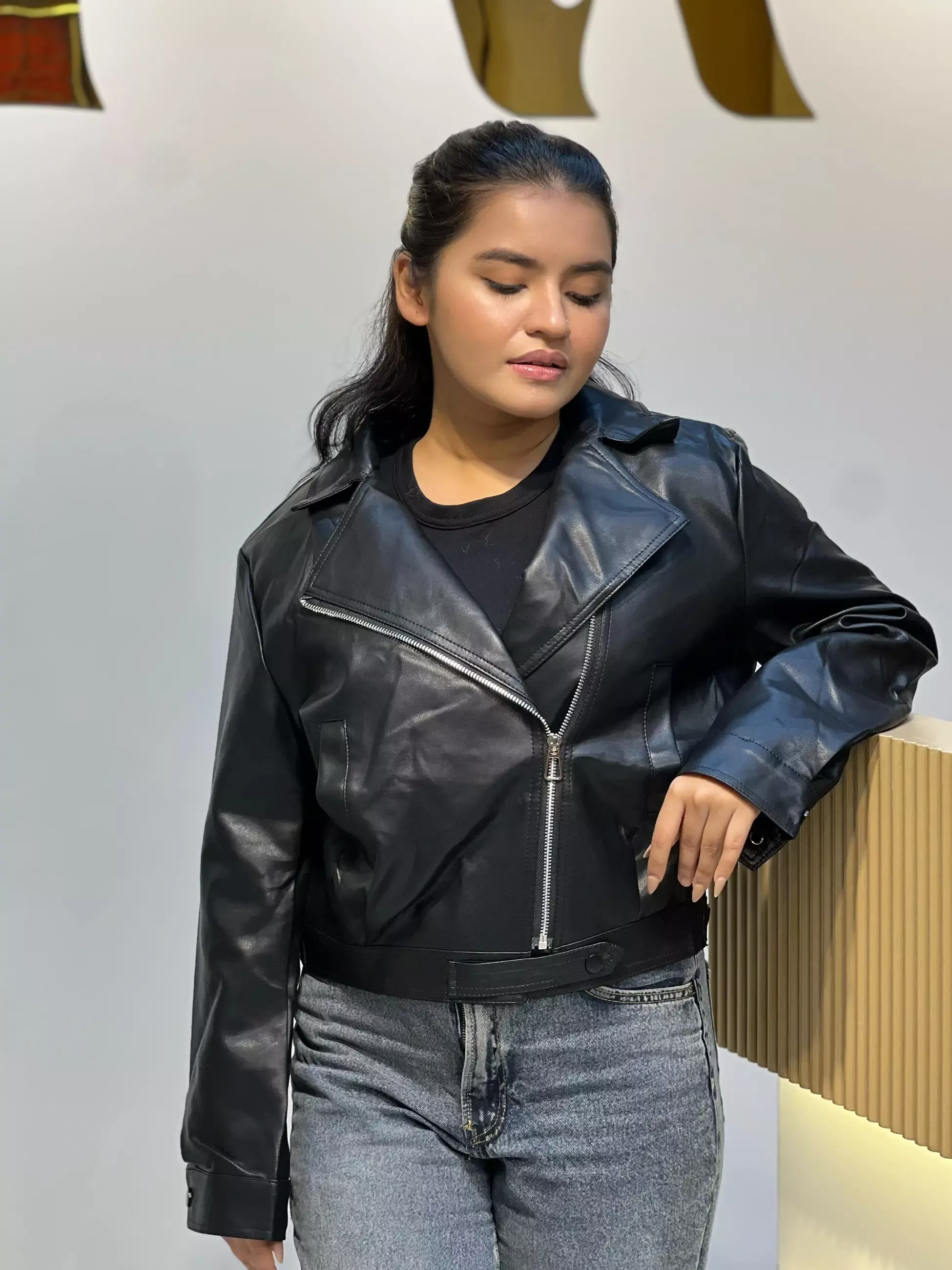 Elegant PU Leather Jacket-6201 (Black)