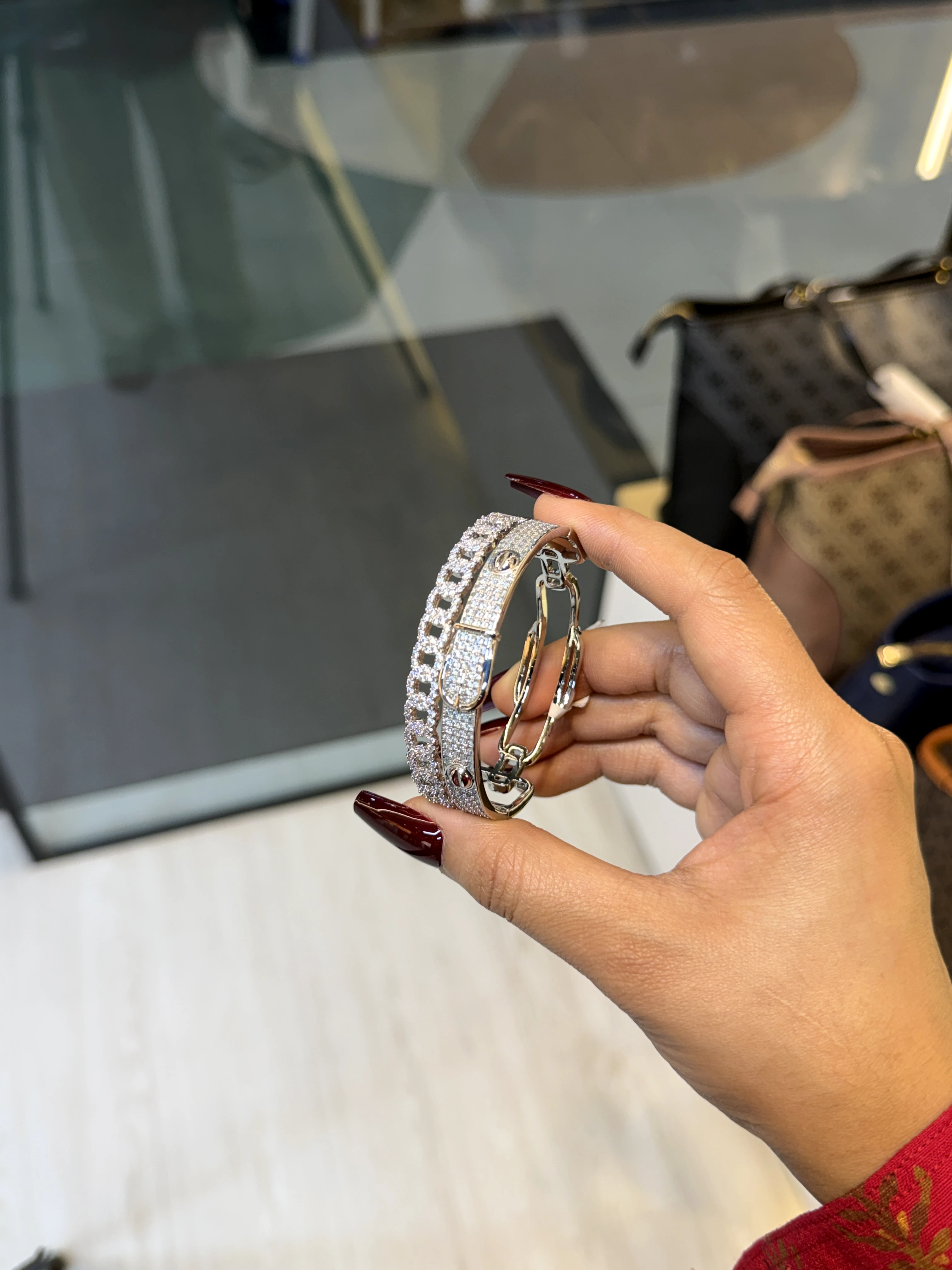 Zircon Stone Imported Bangles - 9107815K811 (Silver)