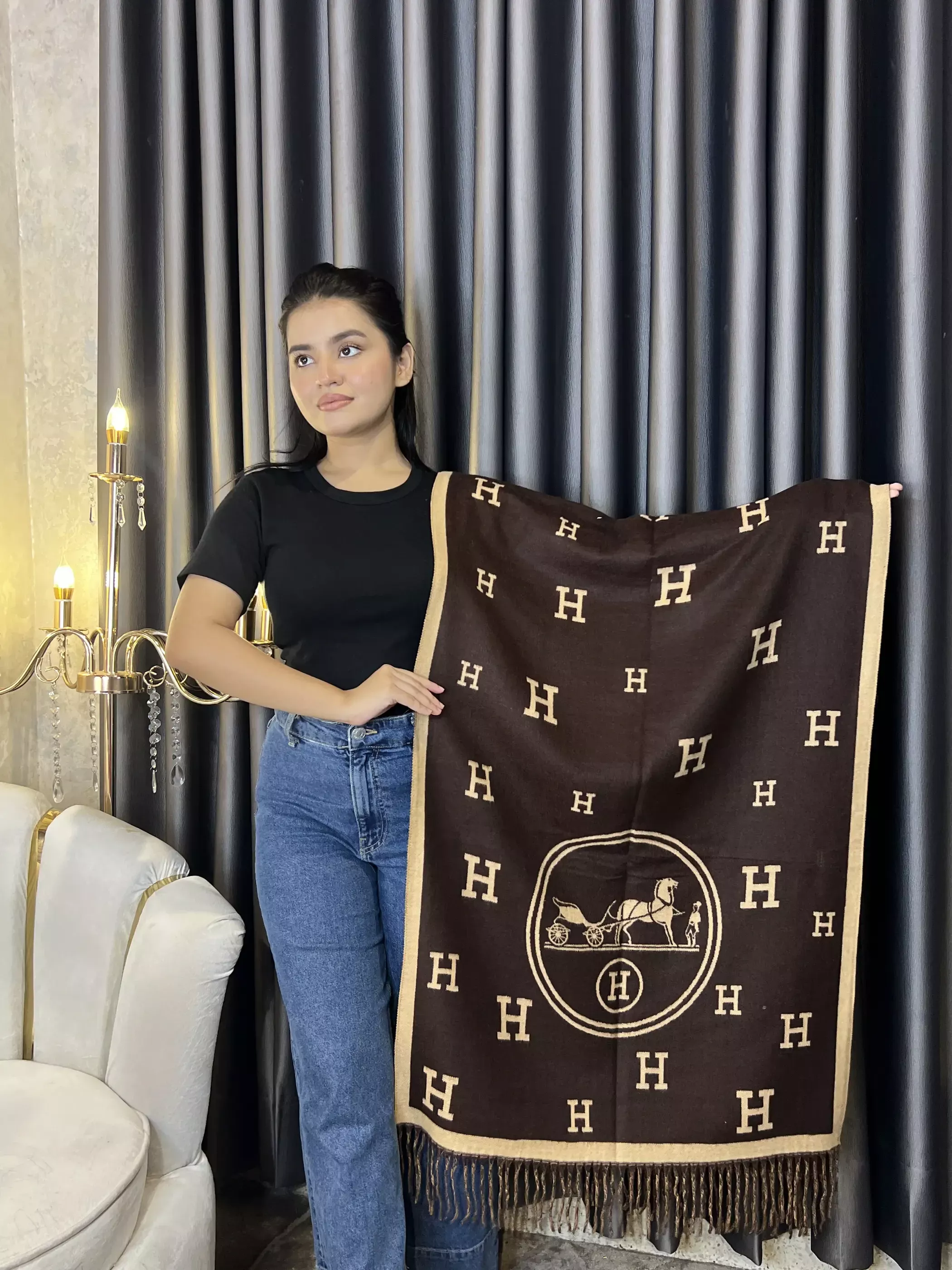 Winter Premium Shawl - HR-002 (Coffee)