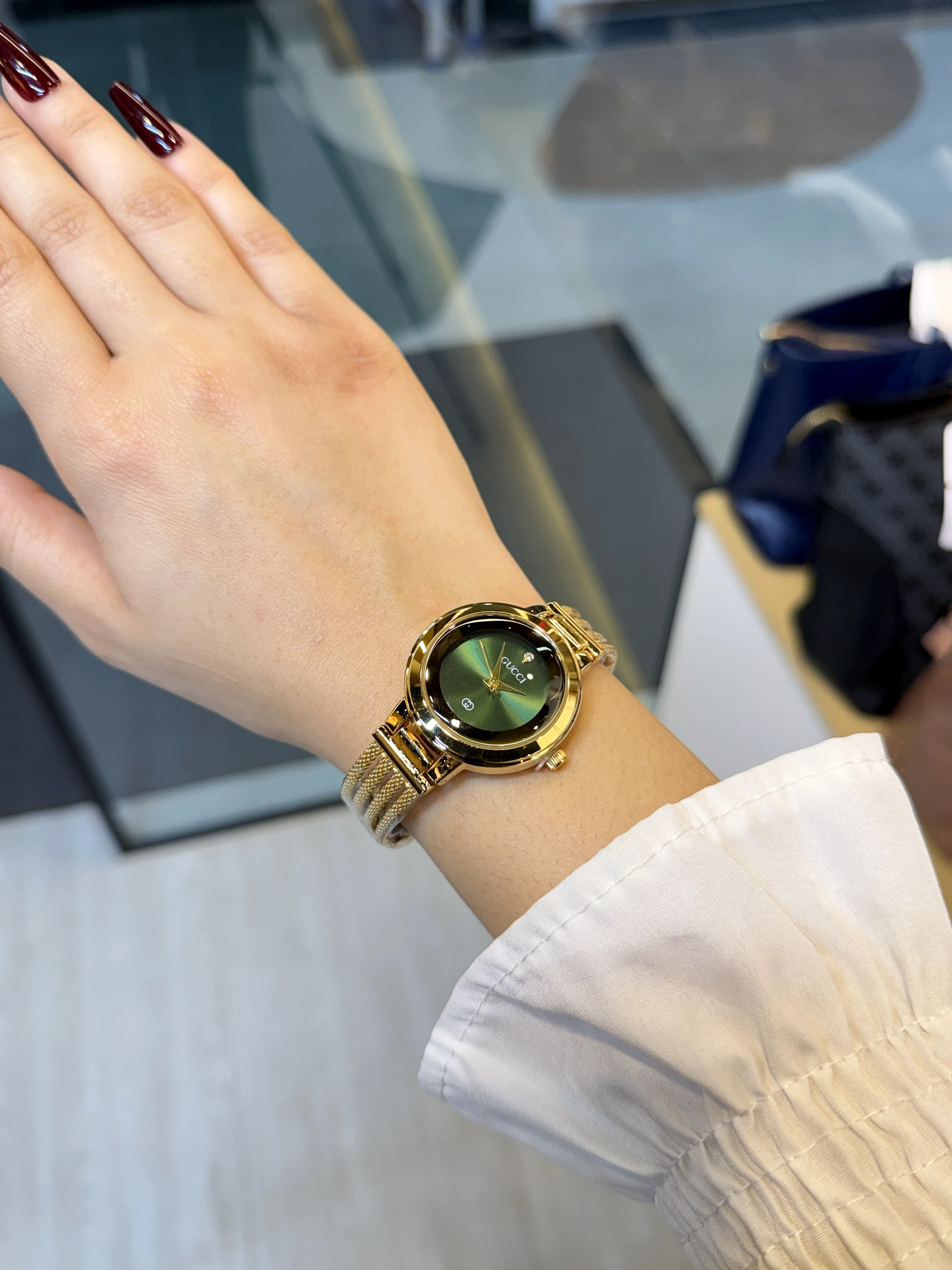 Premium Stainless Steel Watch GG-001 (Green/Gold)