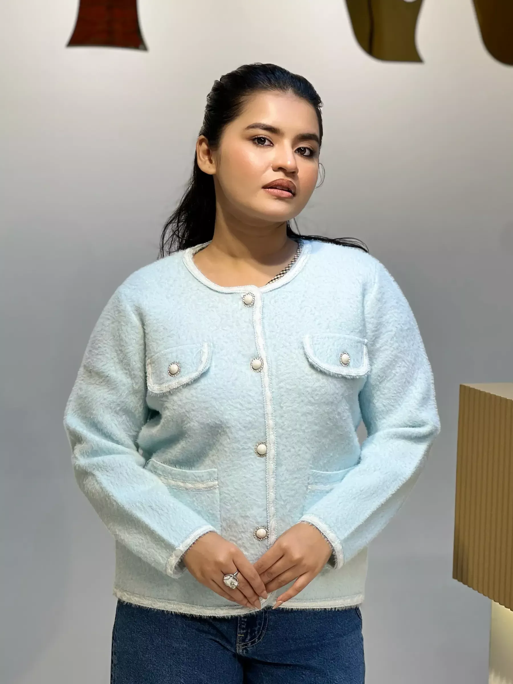 Korean Inspired Ladies Sweater-6113 (Sky)