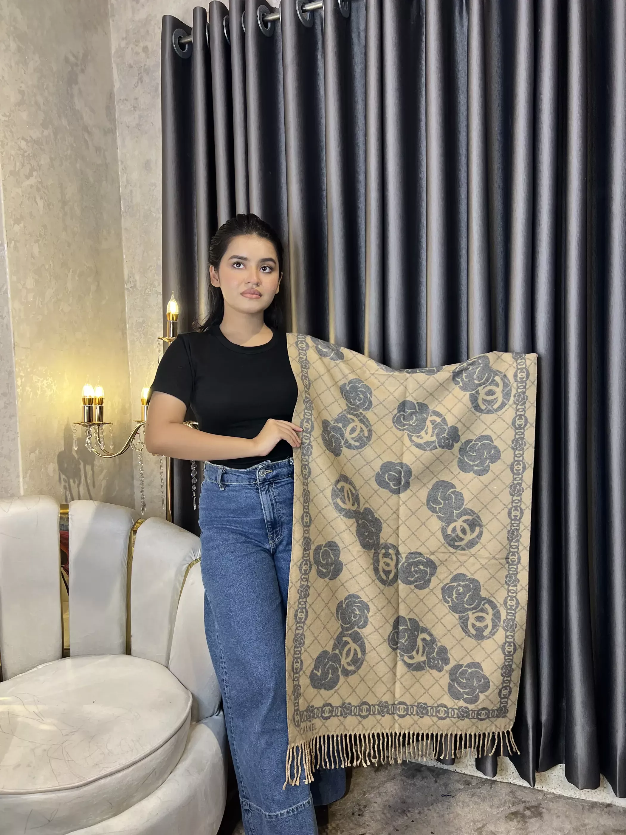 Winter Premium Shawl - CHN-002 (Beige&Grey)