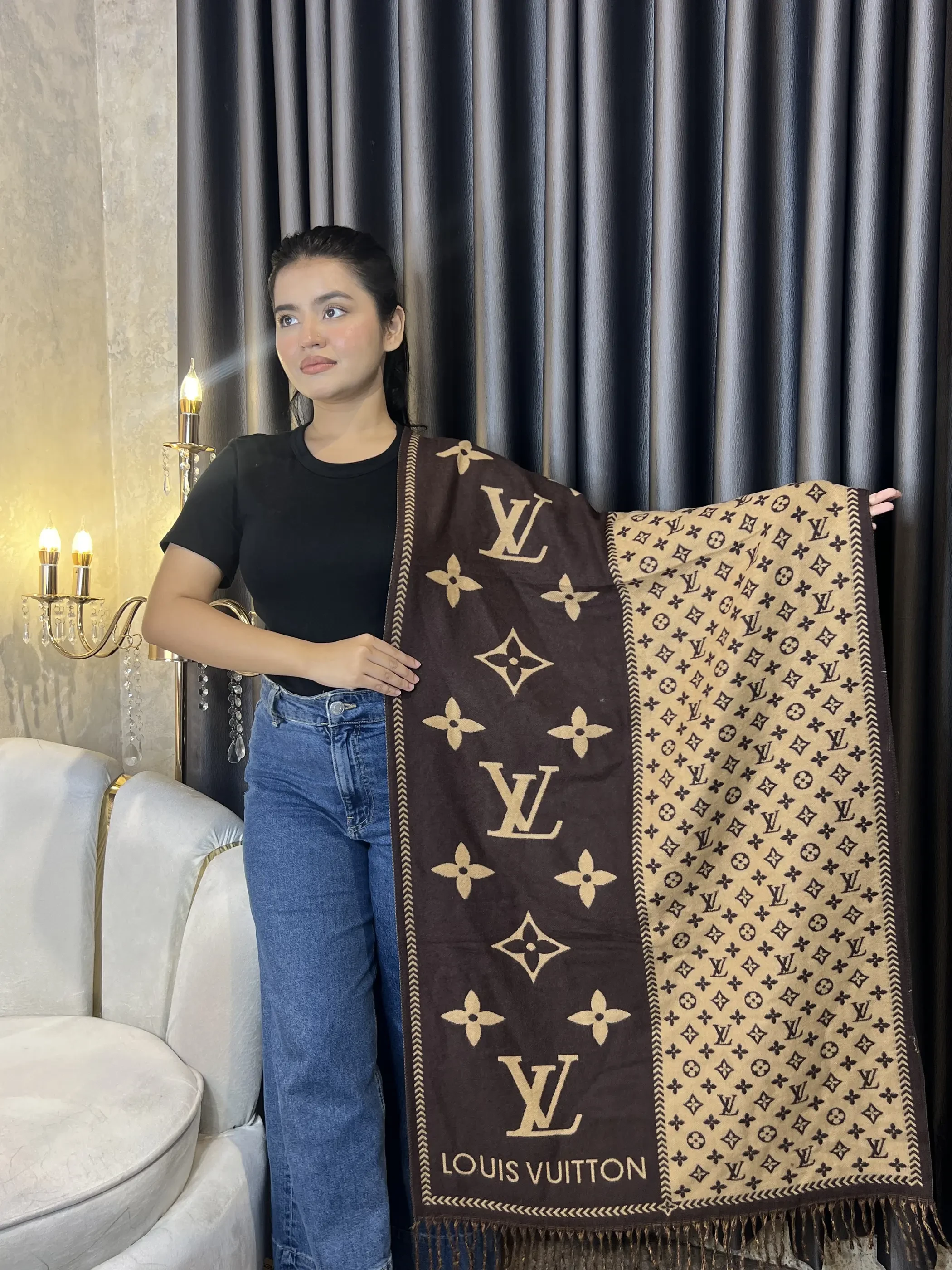 Winter Premium Shawl - LV-001 (Brown&Khaki)