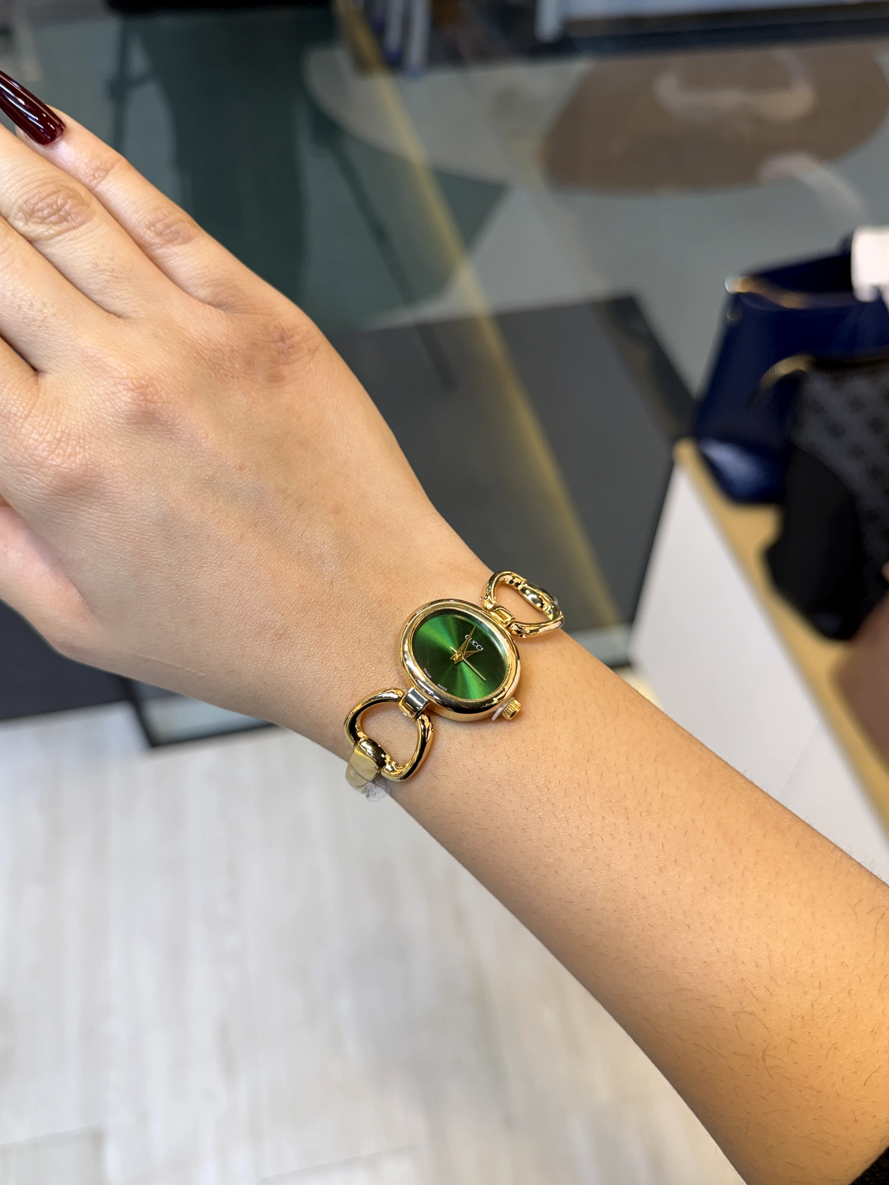 Premium Stainless Steel Watch GG-007 (Green/Golden)